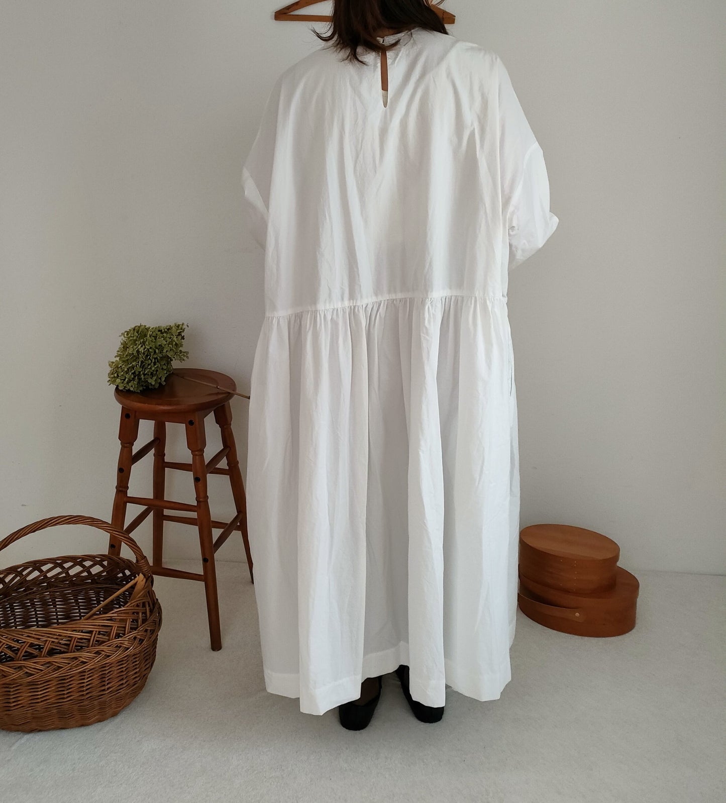 【Mat White】modernist switching gather Onepiece  コットンワンピース　Aライン　ギャザーワンピース　ガーゼ gauze#
