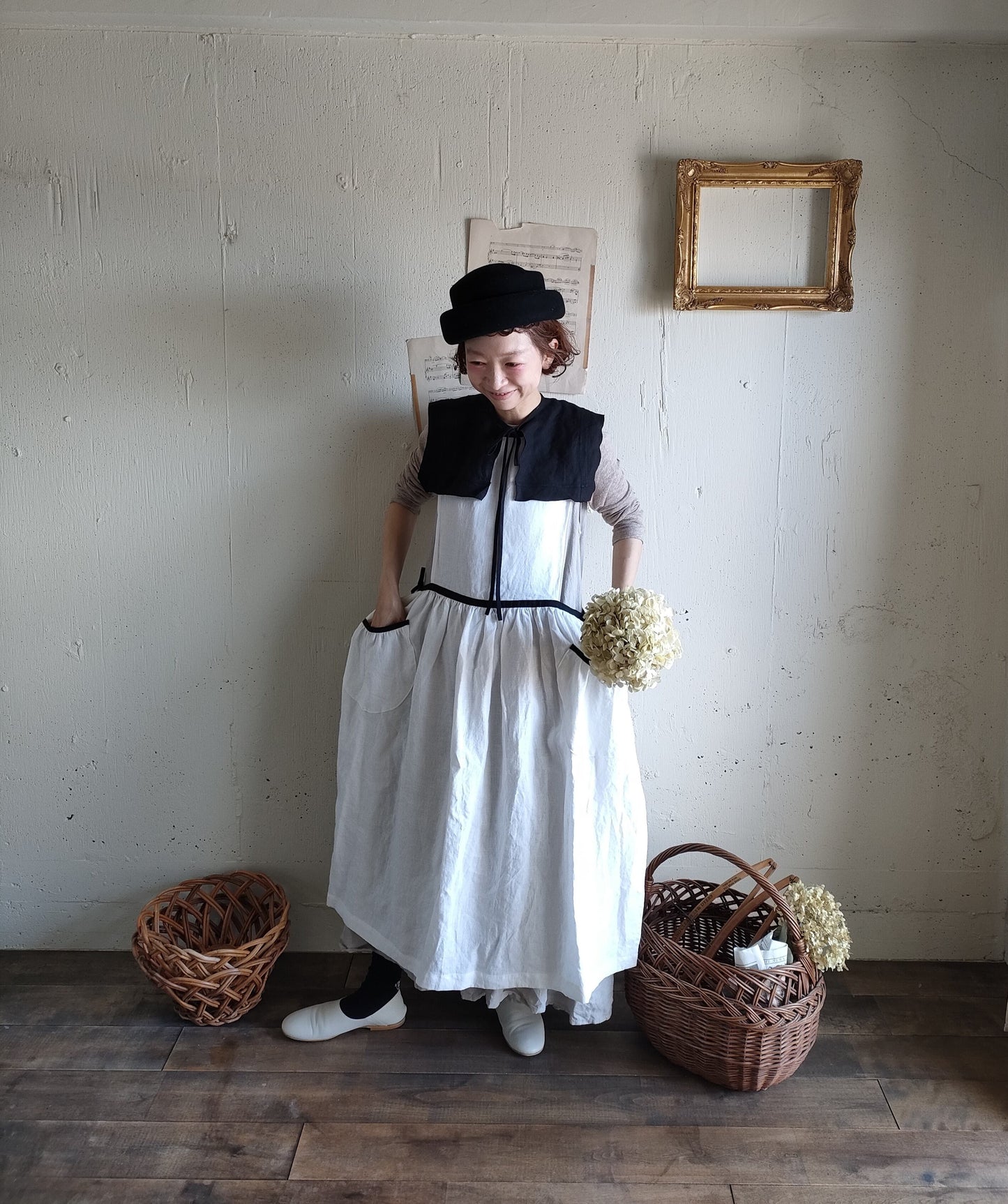 【Dark Black】Antique wash Linen collar 柔らかなアンティークウォッシュリネンのつけ襟　リネンつけ襟　アンティーク加工リネン生地　つけ衿