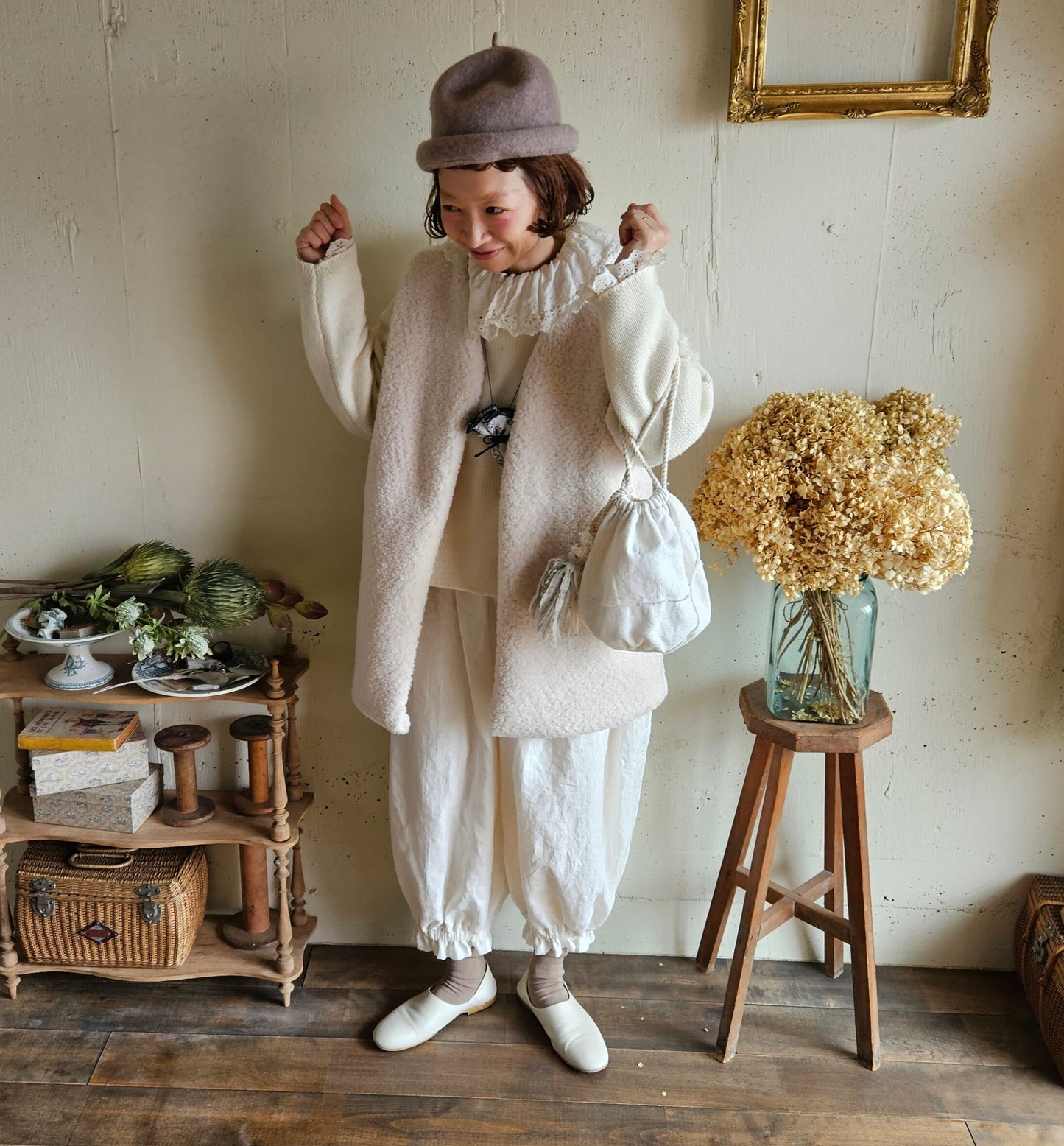 Ecru white　アンティークドールなドロワーズパンツ Antique doll Drawers pants　