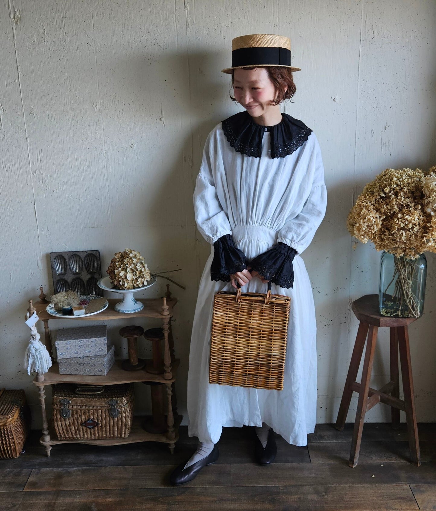 《Noir Black》Antique Lace Blouse  アンティークレースブラウス　gauze