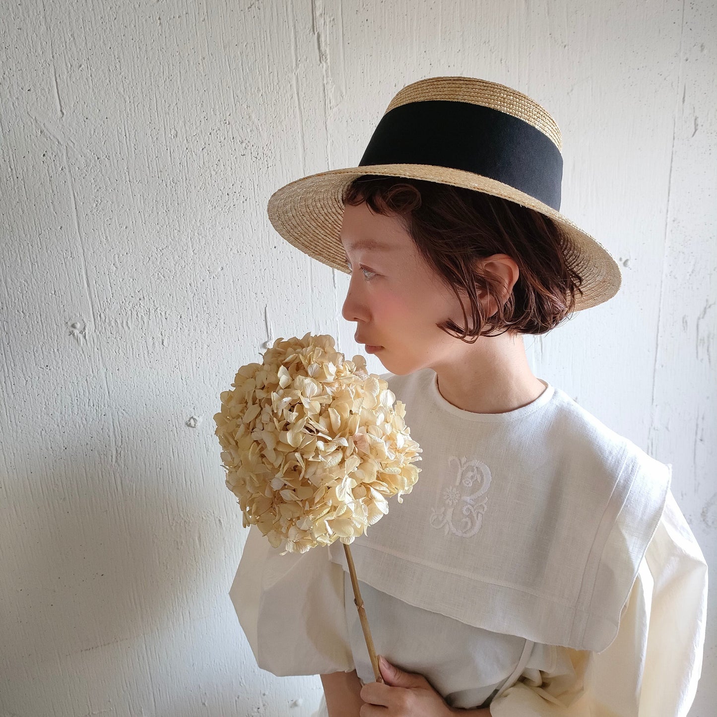 Natural Straw Hat　Black Ribbon  ナチュラル麦わら帽子　ストローハット