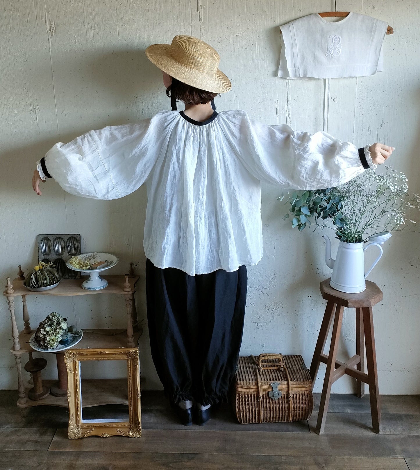バイカラー 2way ギャザーアンティークブラウス　#gauze