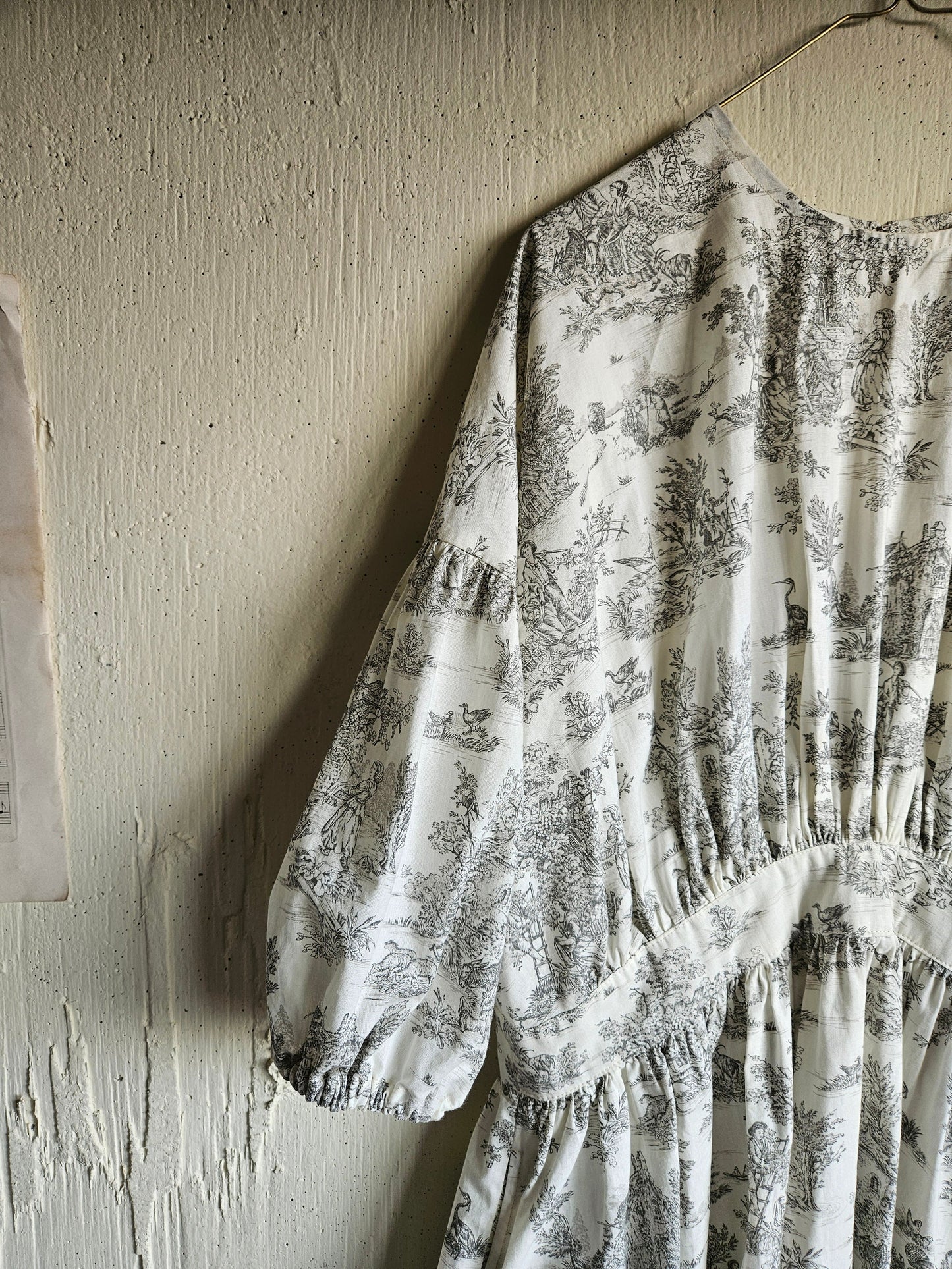 toile de jouy トワルドジュイ柄 ギャザーワンピース French cotton  gather one piece