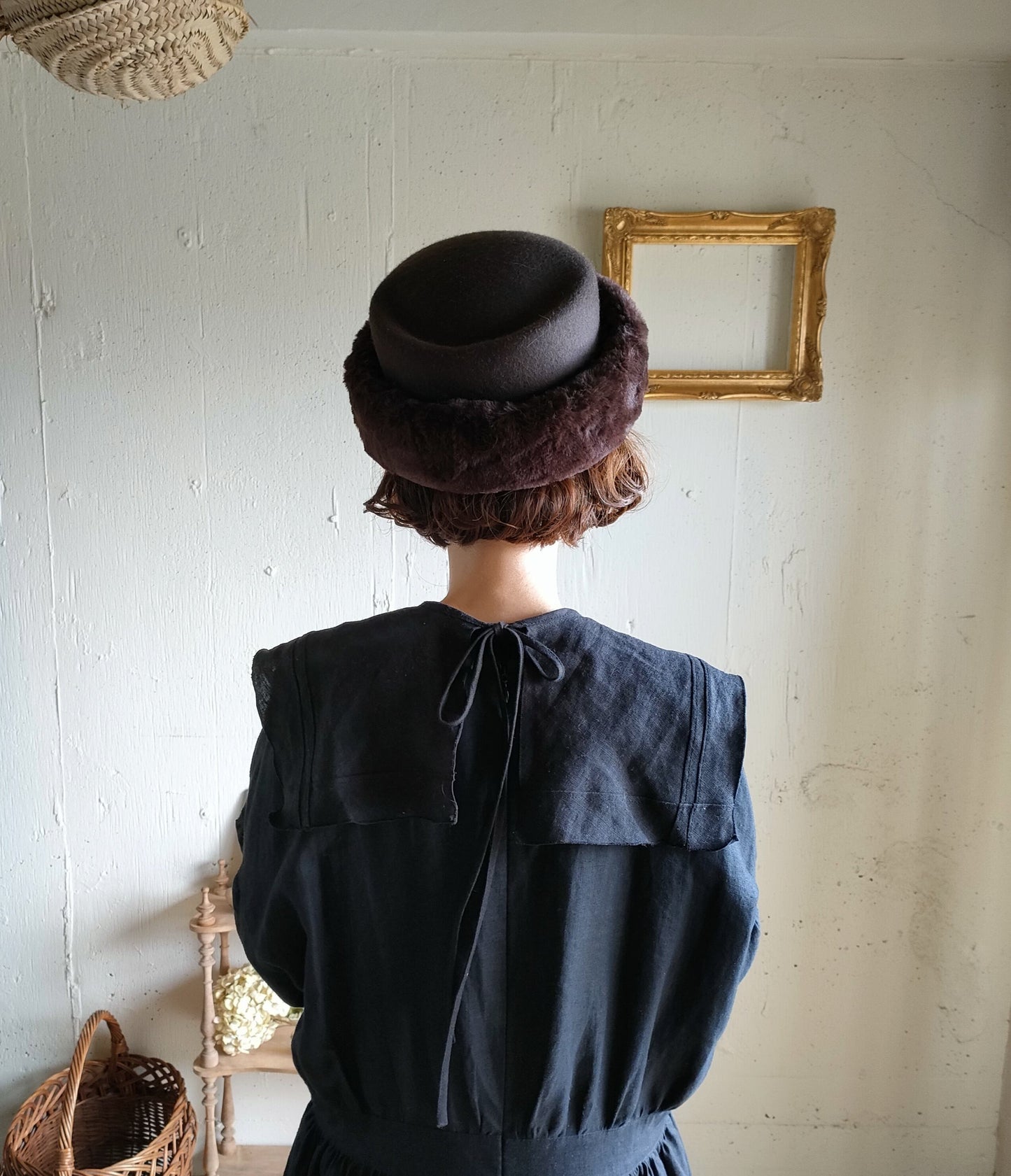 【Dark Black】Antique wash Linen collar 柔らかなアンティークウォッシュリネンのつけ襟　リネンつけ襟　アンティーク加工リネン生地　つけ衿