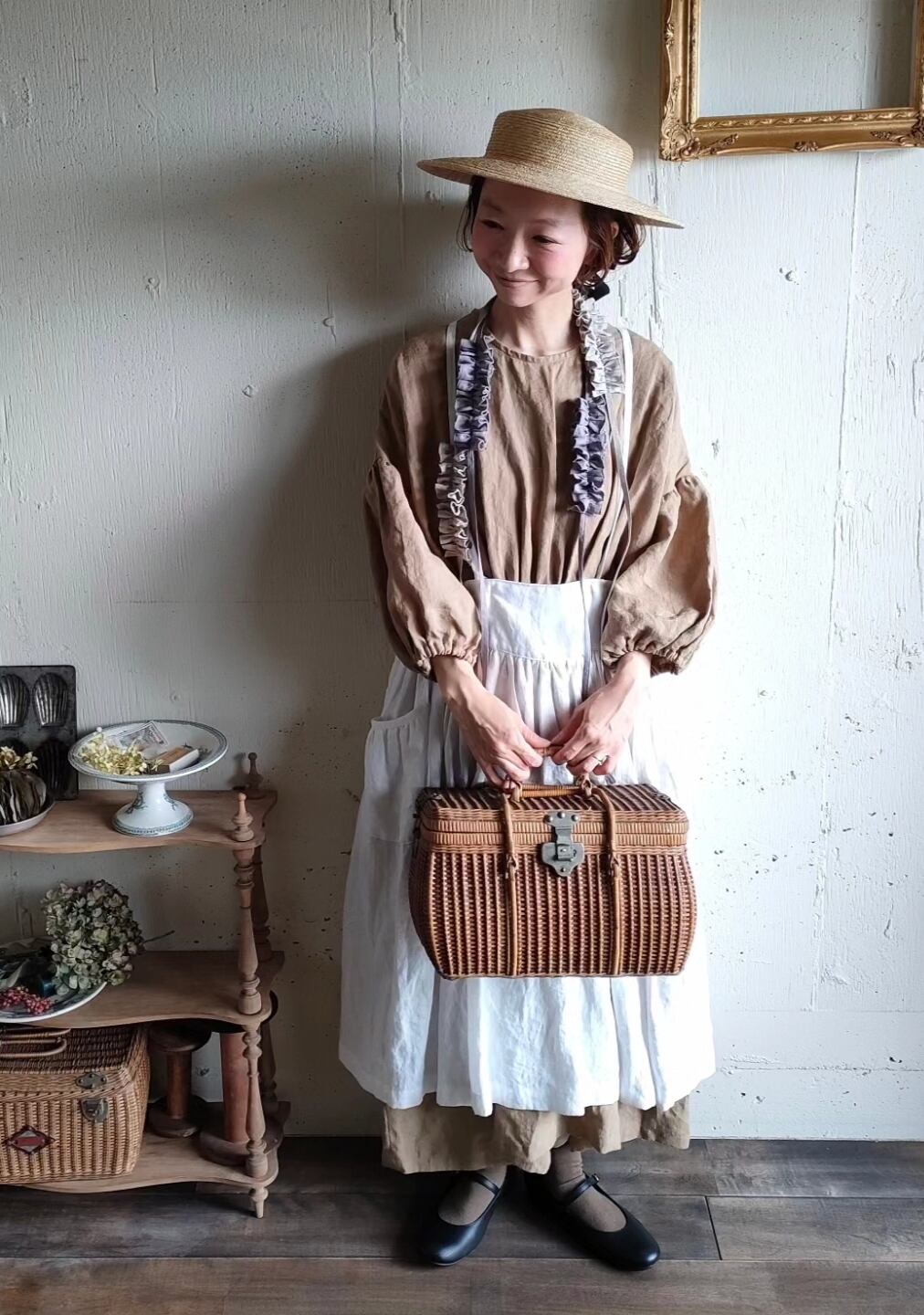 【kurumi brown】クルミブラウン　コレクトレイクリネンギャザーワンピース　 Linen gather　onepiece