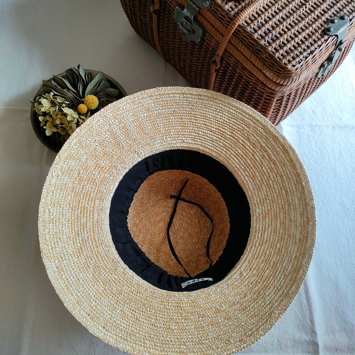Natural Straw Hat　Black Ribbon  ナチュラル麦わら帽子　ストローハット
