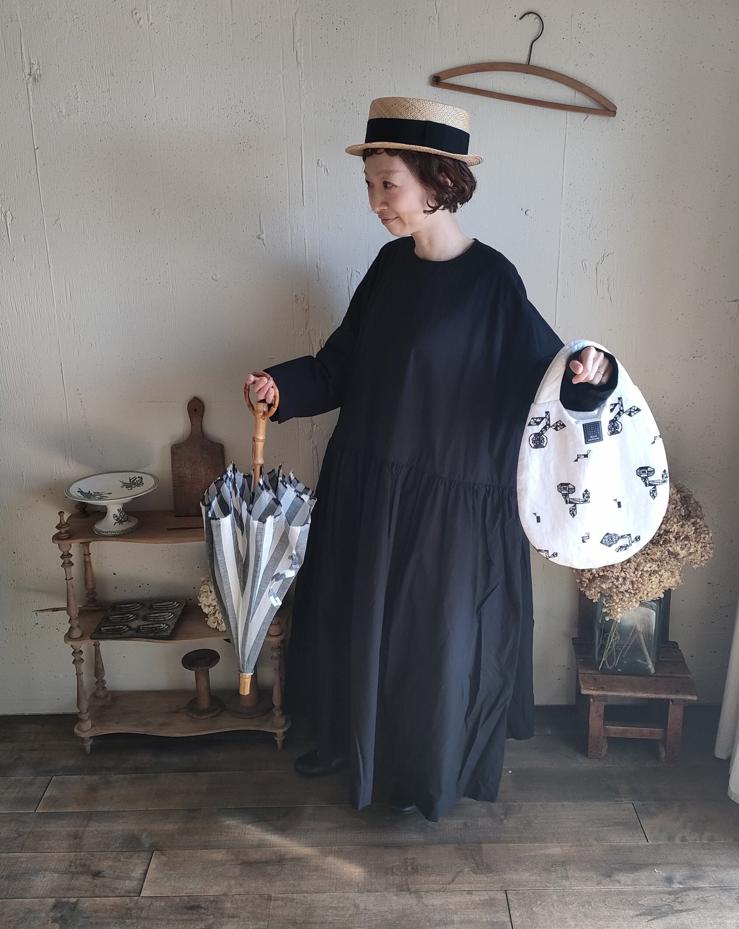 【Mat Black】modernist switching gather Onepiece  コットンワンピース　Aライン　ギャザーワンピース　ガーゼ gauze#