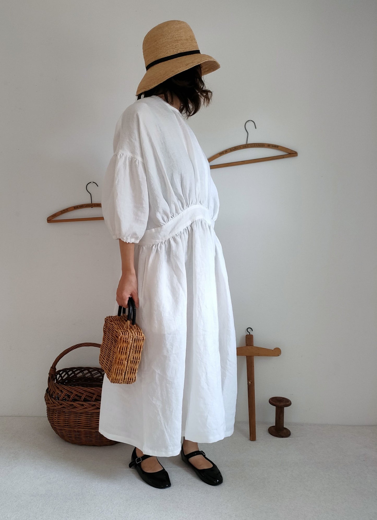 【Ash lavender】アッシュラベンダー　フレンチリネンギャザーワンピース　French linen Gather Onepiece　リネンワンピース　ナチュラルワンピース　フレンチリネン