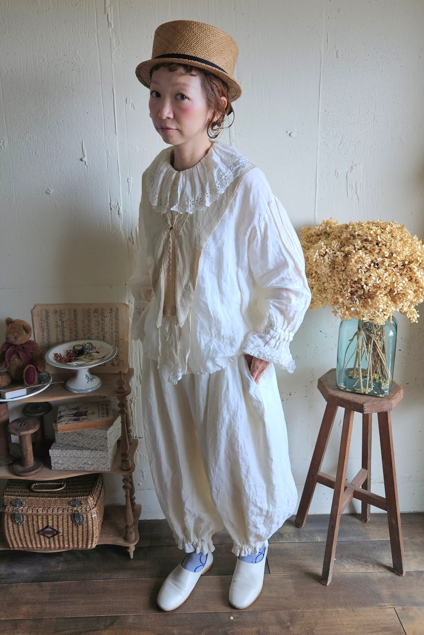 Ecru white　アンティークドールなドロワーズパンツ Antique doll Drawers pants　