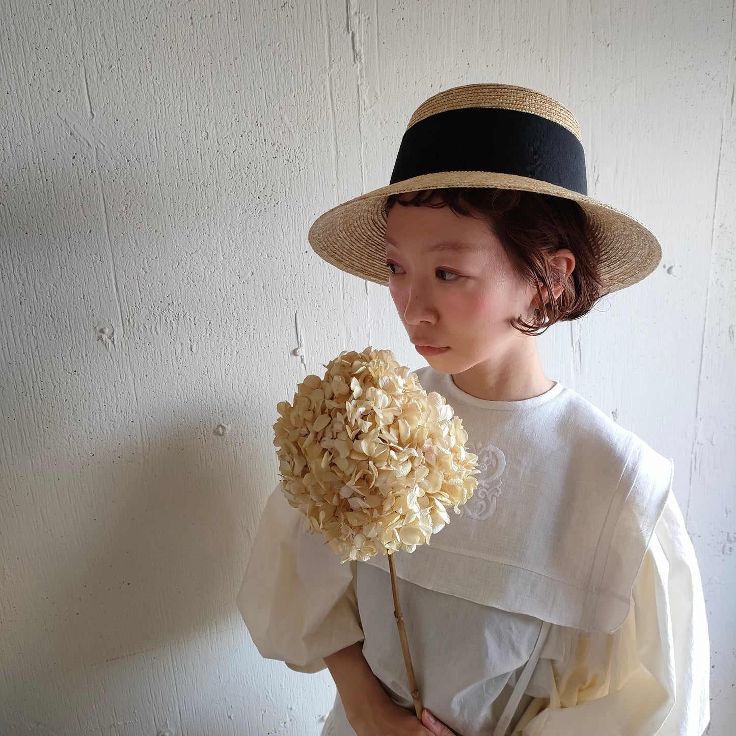 Natural Straw Hat　Black Ribbon  ナチュラル麦わら帽子　ストローハット