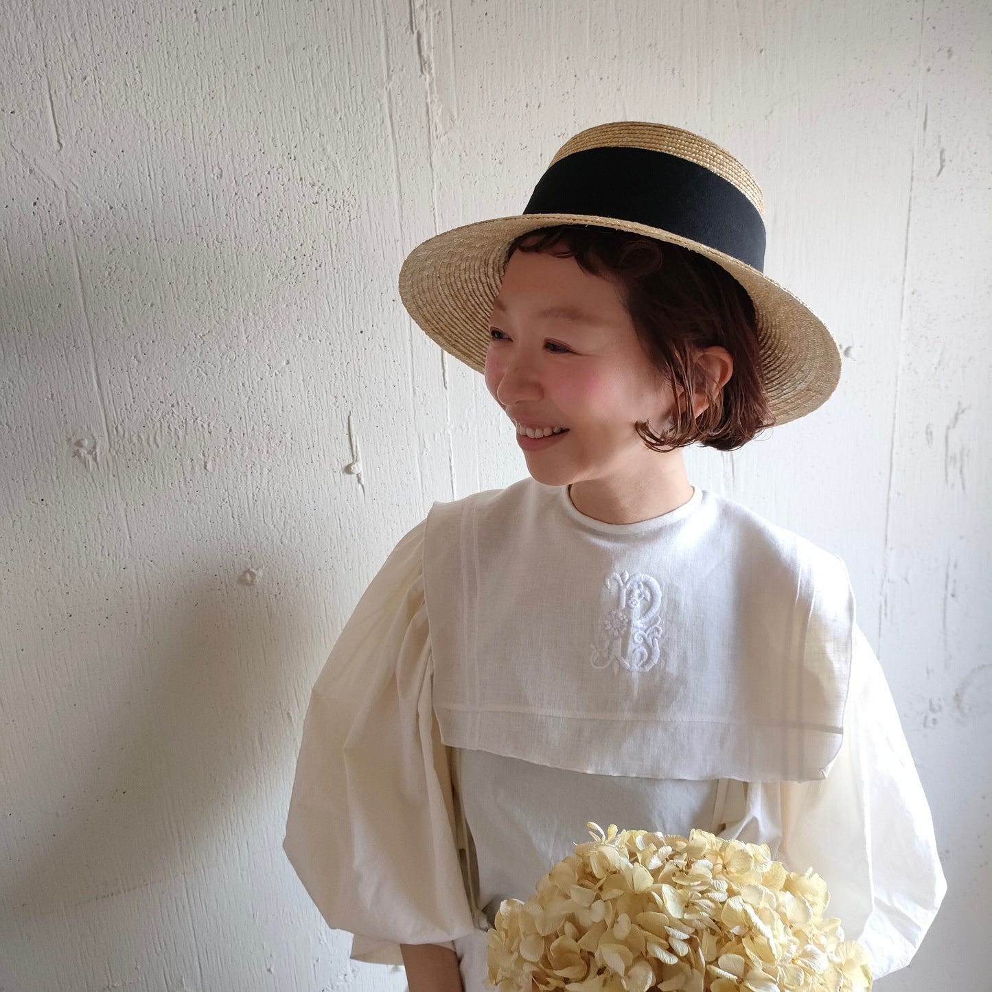 Natural Straw Hat　Black Ribbon  ナチュラル麦わら帽子　ストローハット