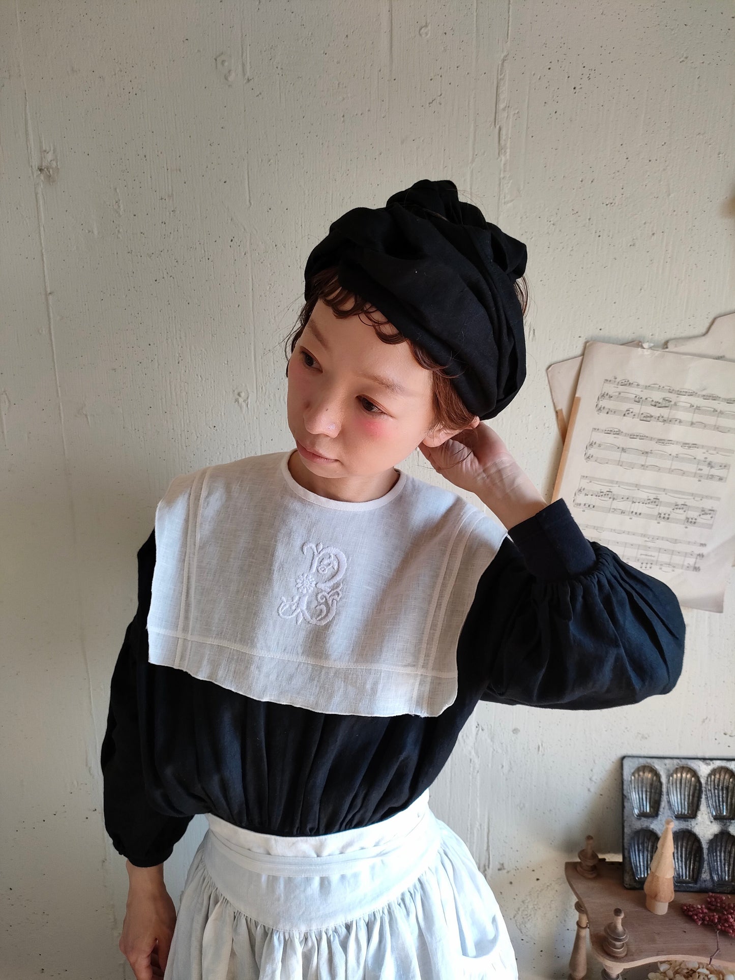 【Dark Black】Antique wash Linen cafe Tavern　アンティークウォッシュリネンターバン　リネンターバン　カフェターバン