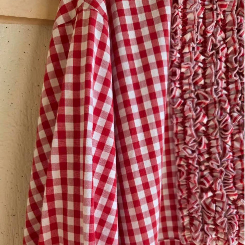 ギンガムエミリーワンピース　gingham emily one-piece  led×white