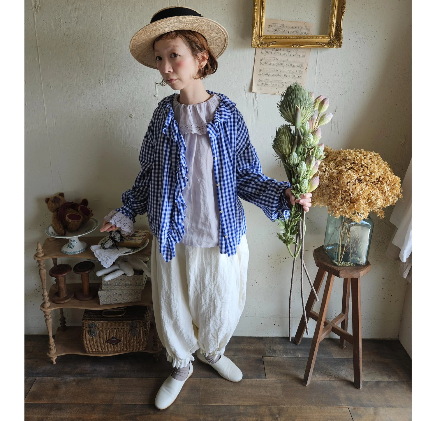 《BLUE》ギンガムチェックのフリルblue　ginghamcheck