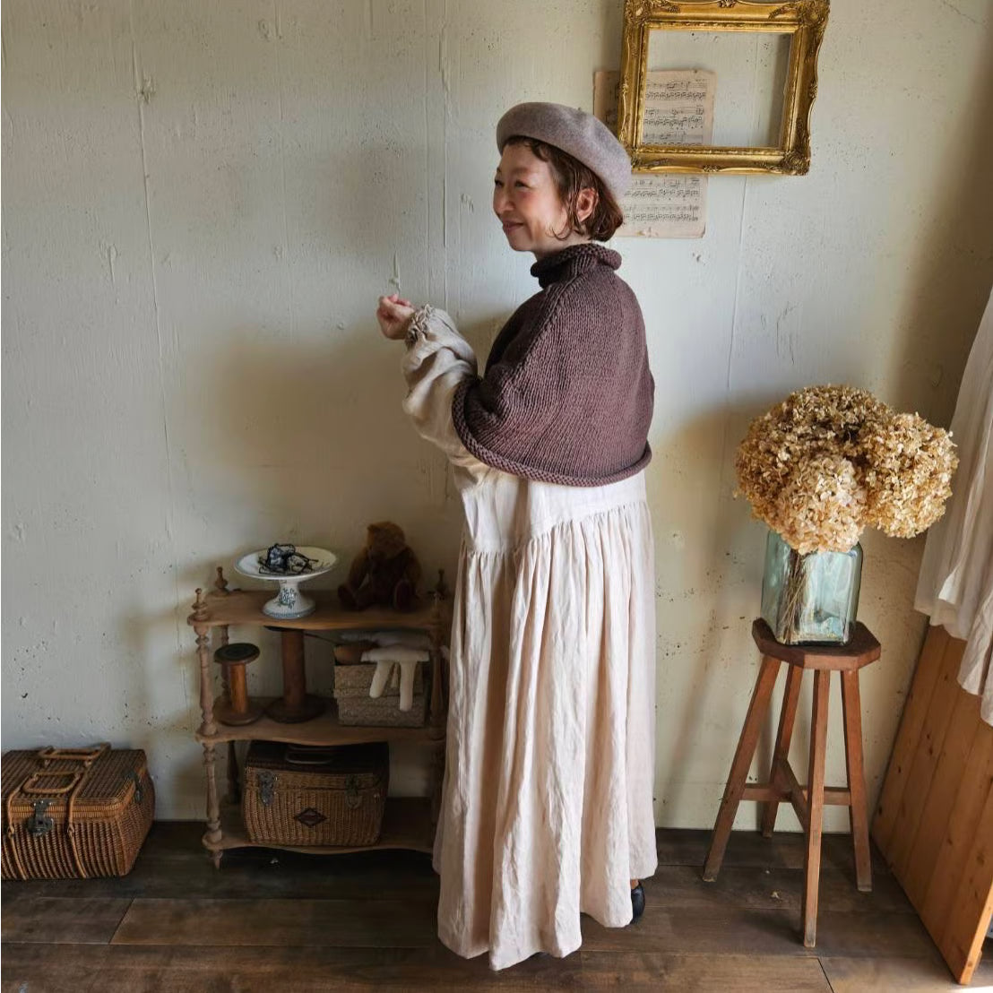 《darkbrown》ブラウンの柔らかニットポンチョ　knit poncho