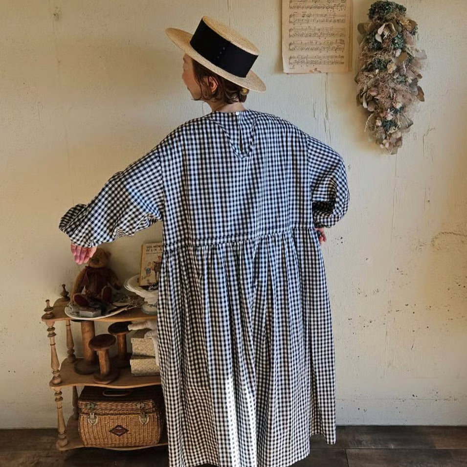 ギンガムエミリーワンピースgingham emilyone-piece　black×white