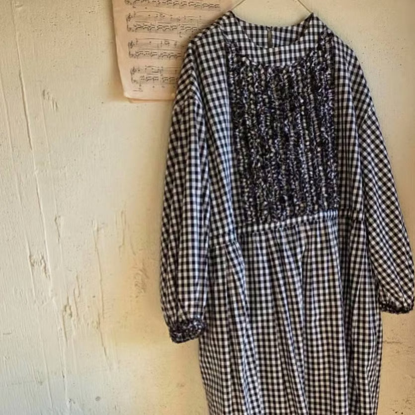 ギンガムエミリーワンピースgingham emilyone-piece　black×white