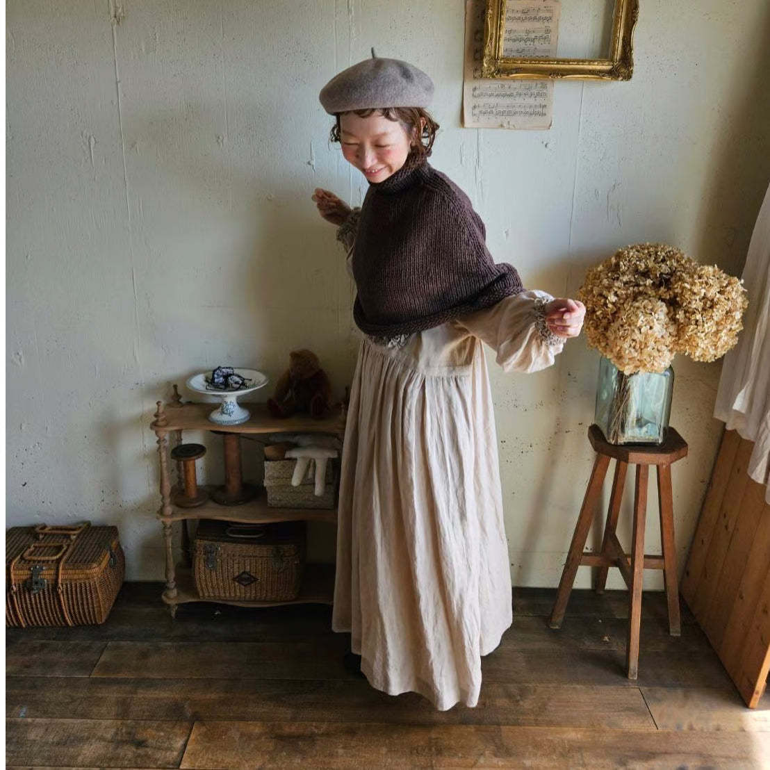 《darkbrown》ブラウンの柔らかニットポンチョ　knit poncho