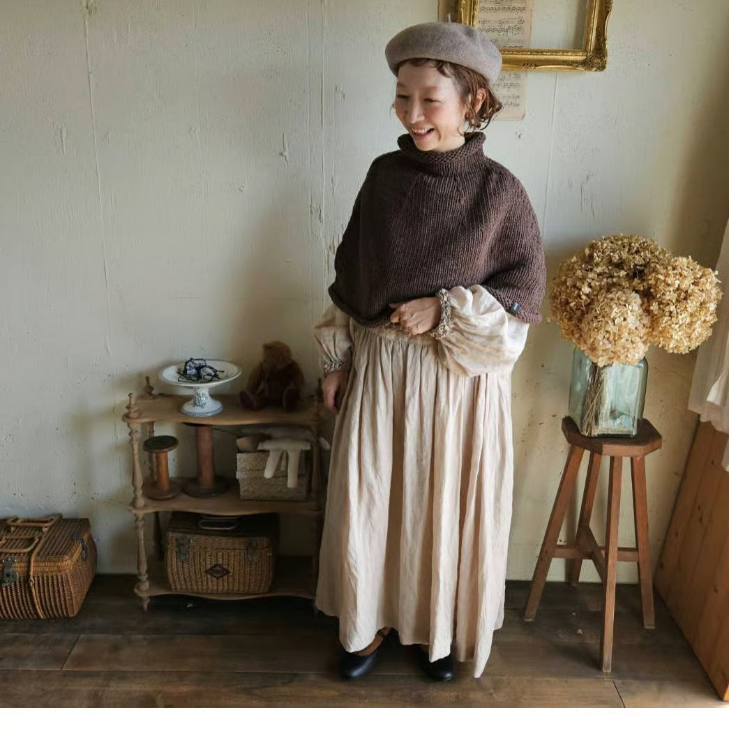 《darkbrown》ブラウンの柔らかニットポンチョ　knit poncho