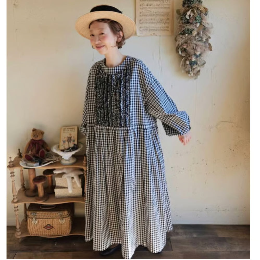 ギンガムエミリーワンピースgingham emilyone-piece　black×white