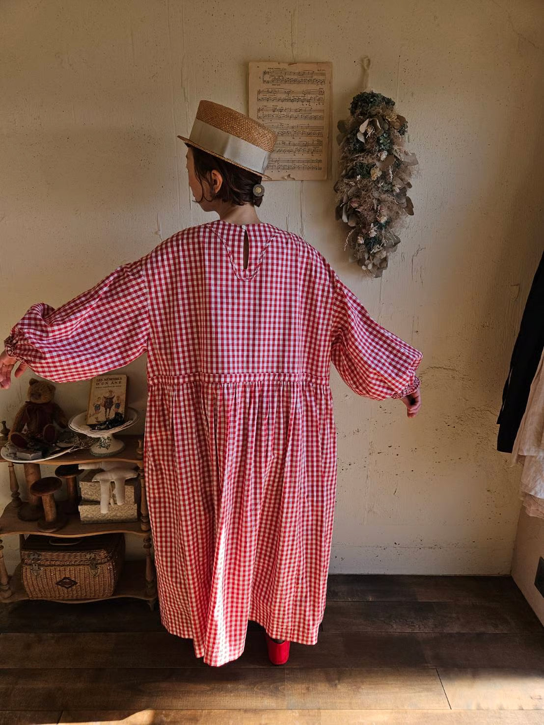 ギンガムエミリーワンピース　gingham emily one-piece  led×white