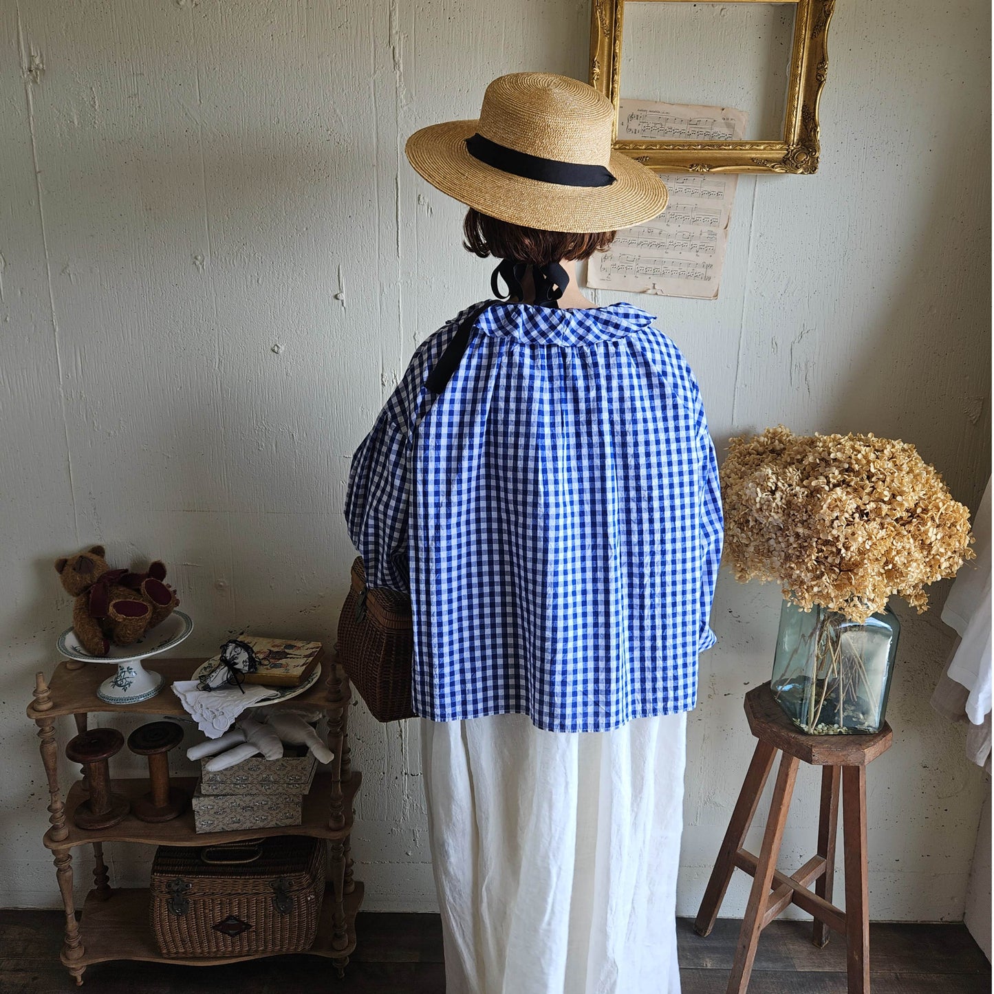 《BLUE》ギンガムチェックのフリルblue　ginghamcheck
