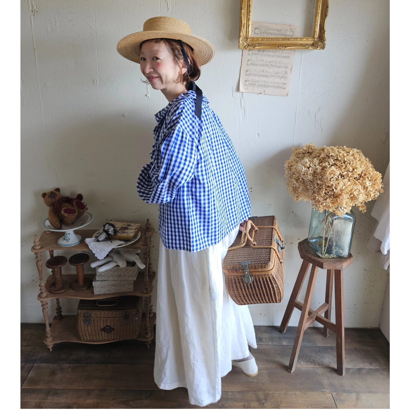 《BLUE》ギンガムチェックのフリルblue　ginghamcheck