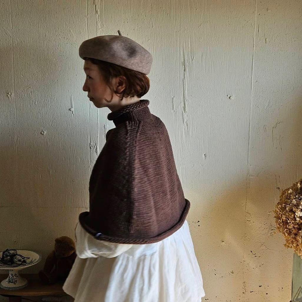 《darkbrown》ブラウンの柔らかニットポンチョ　knit poncho
