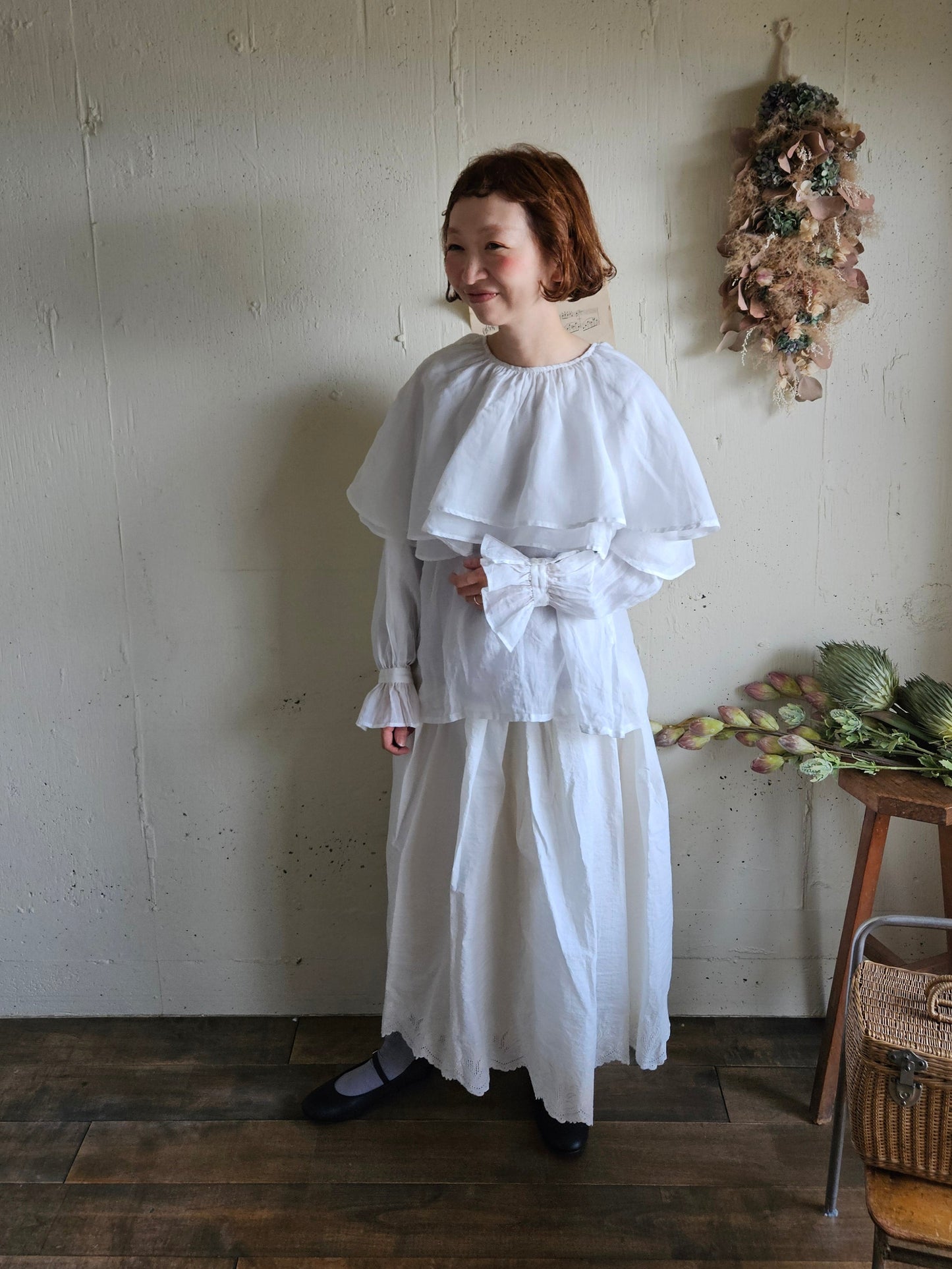 【即納】ダブルカラーピエロブラウス　　White  DOUBLE COLLAR PIEROT BLOUSE