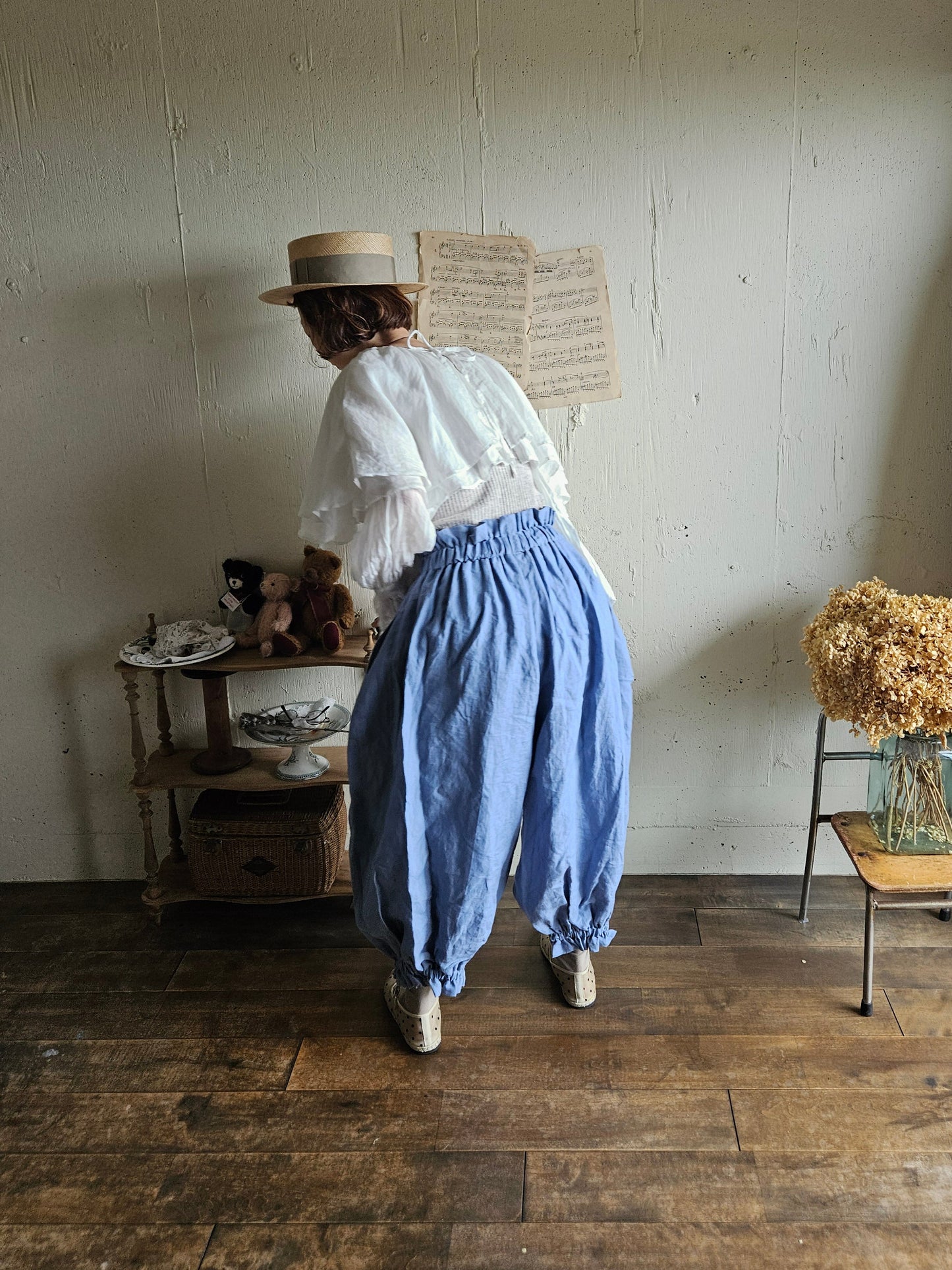 【即納】ドロワーズパンツ　スカイブルー　Skyblue      antique doll drawers  pants
