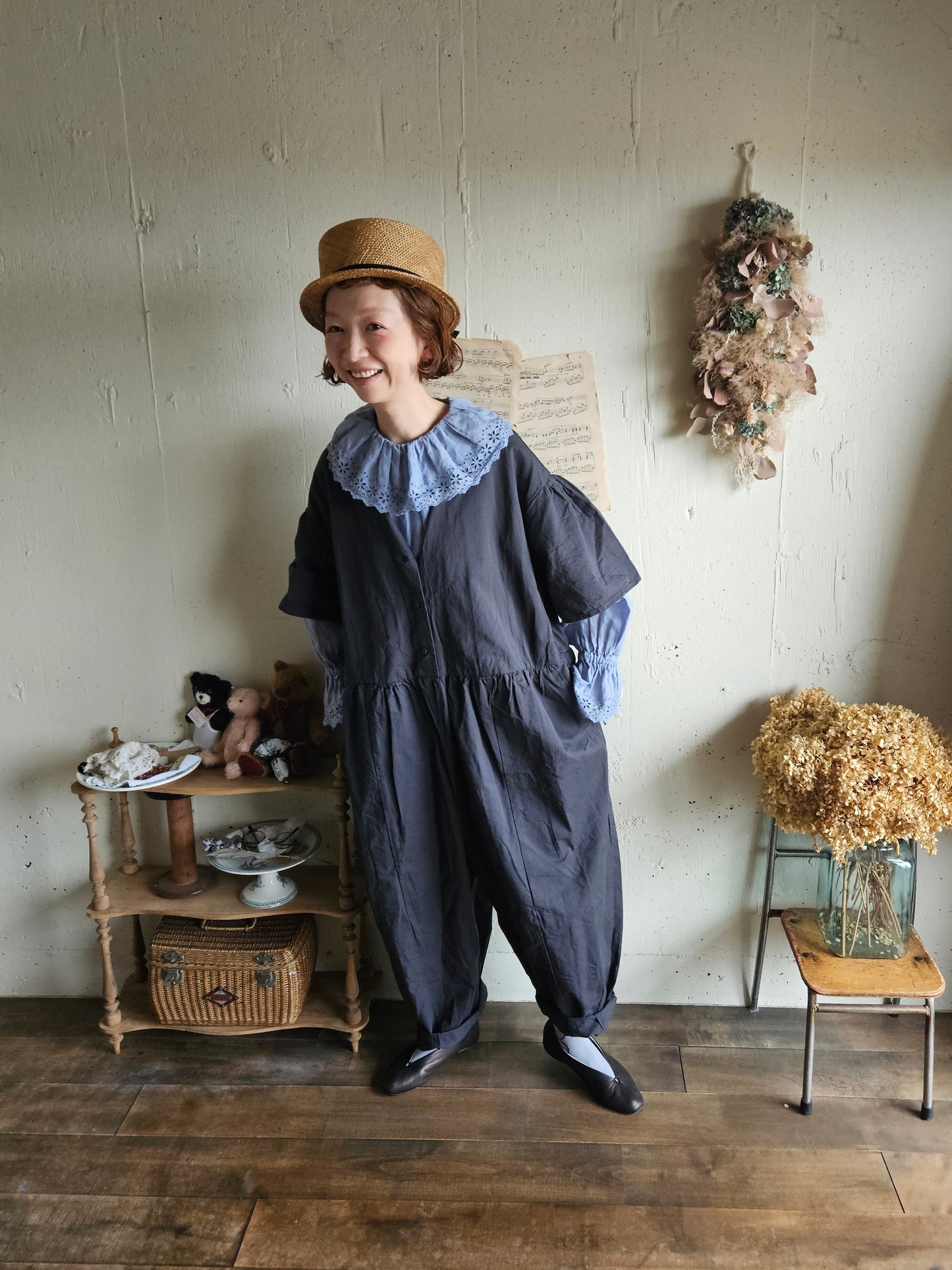 【即納】Gauze#  チャーリーサロペット　CHARCOAL BLACK　オールインワン