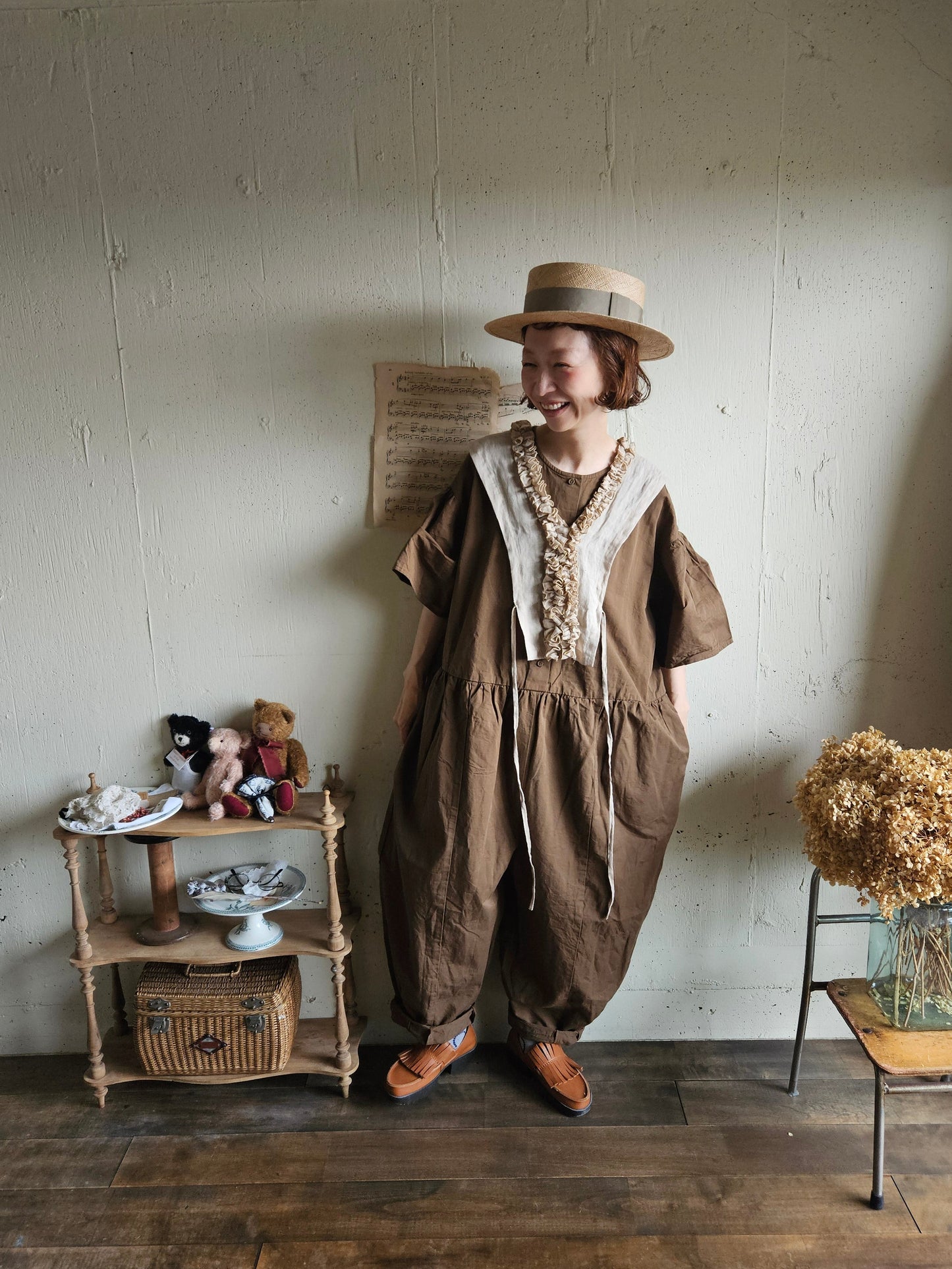 【即納】Gauze# チャーリーサロペット　BROWN ブラウン　オールインワン