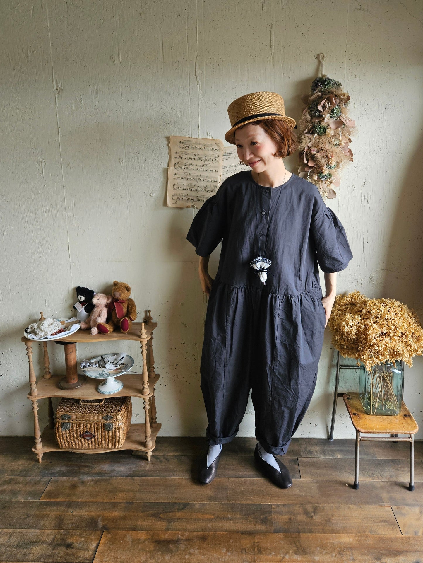 【即納】Gauze#  チャーリーサロペット　CHARCOAL BLACK　オールインワン