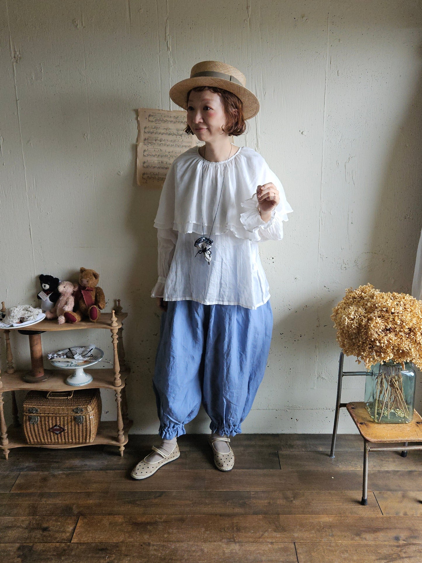 【即納】ドロワーズパンツ　スカイブルー　Skyblue      antique doll drawers  pants