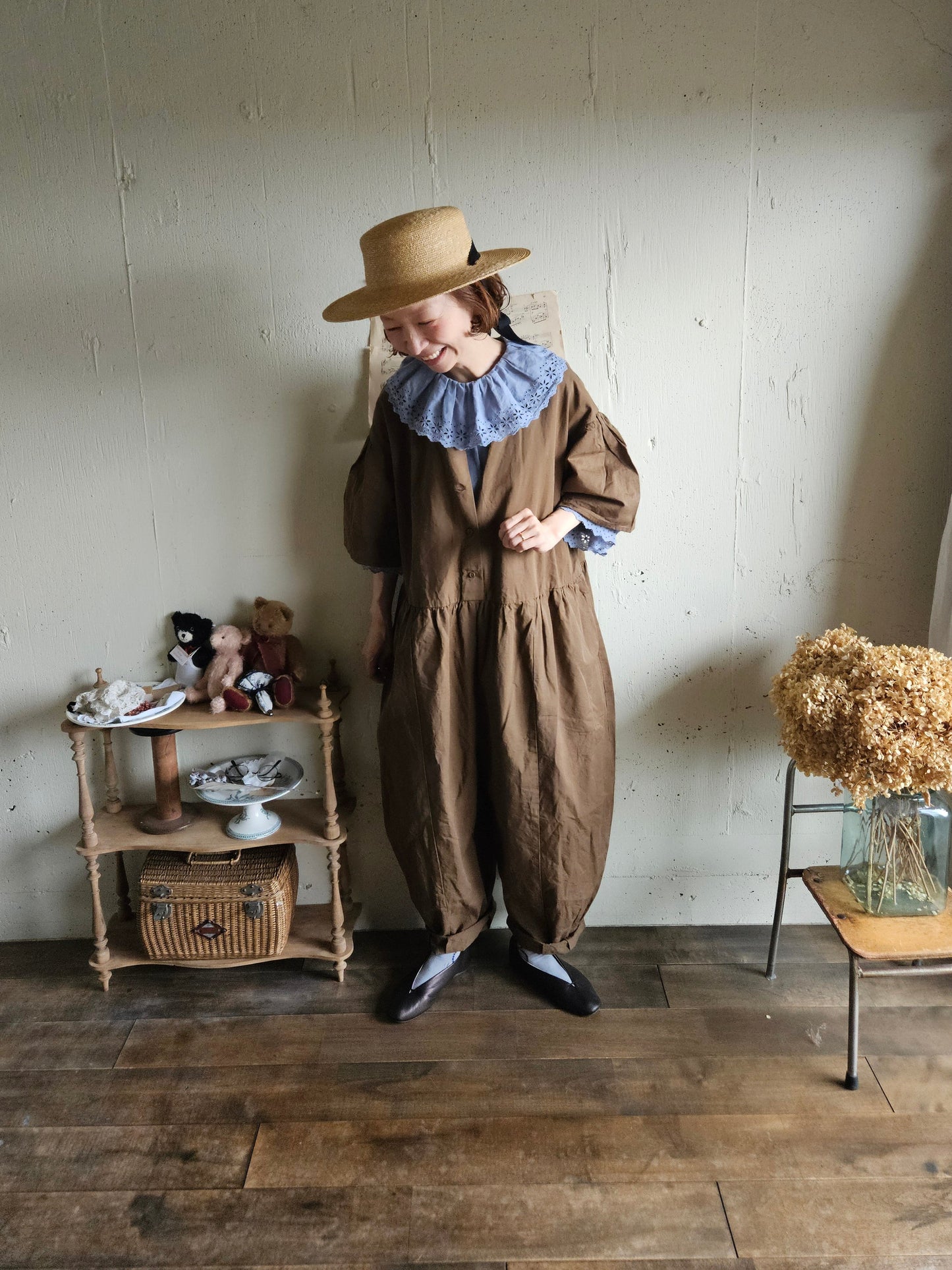【即納】アンティークフリルブラウス　gauze#×megurimegutte  別注カラー！スモーキーブルー　smoky blue    antique frill blouse