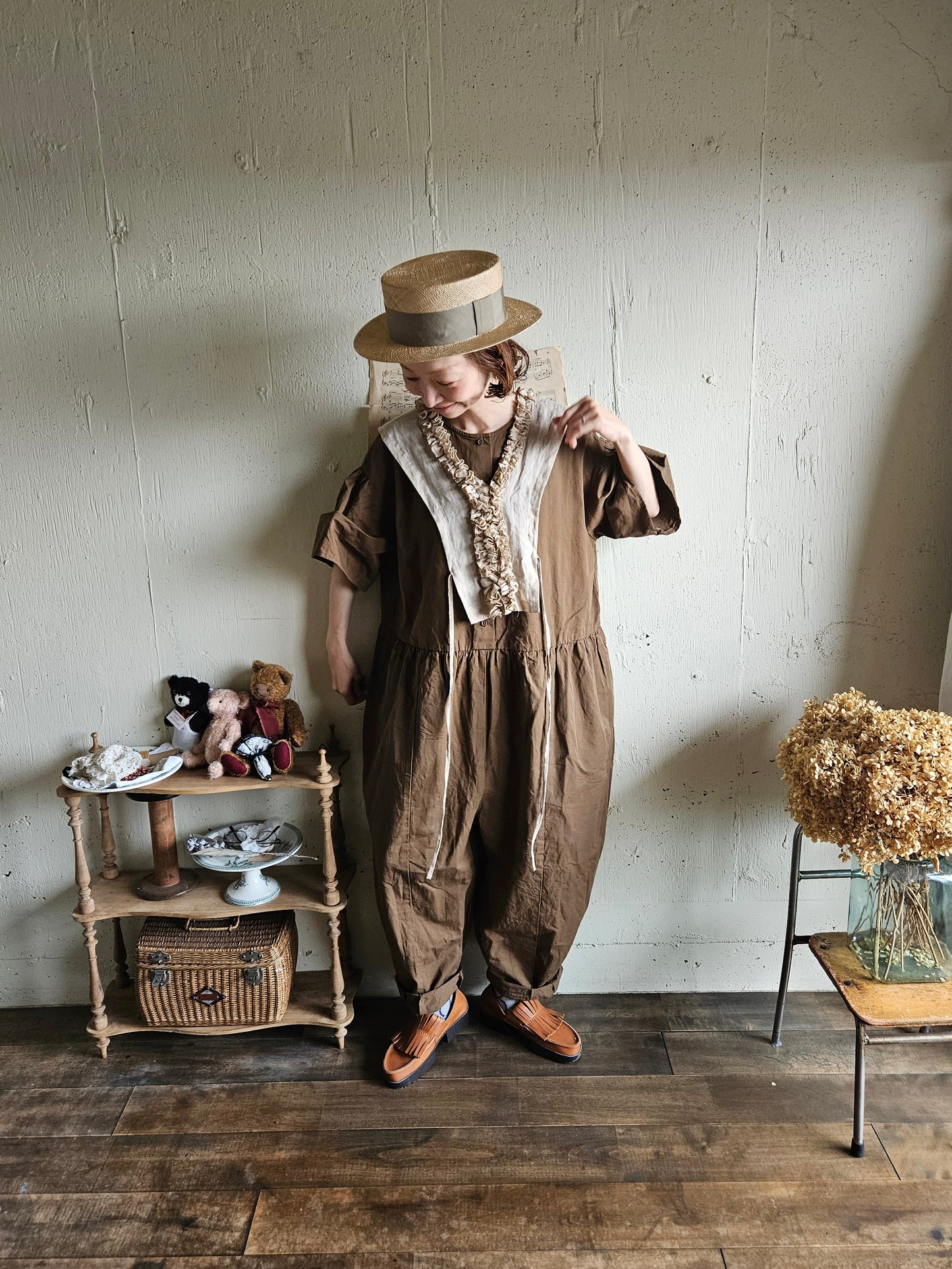 【即納】Gauze# チャーリーサロペット　BROWN ブラウン　オールインワン