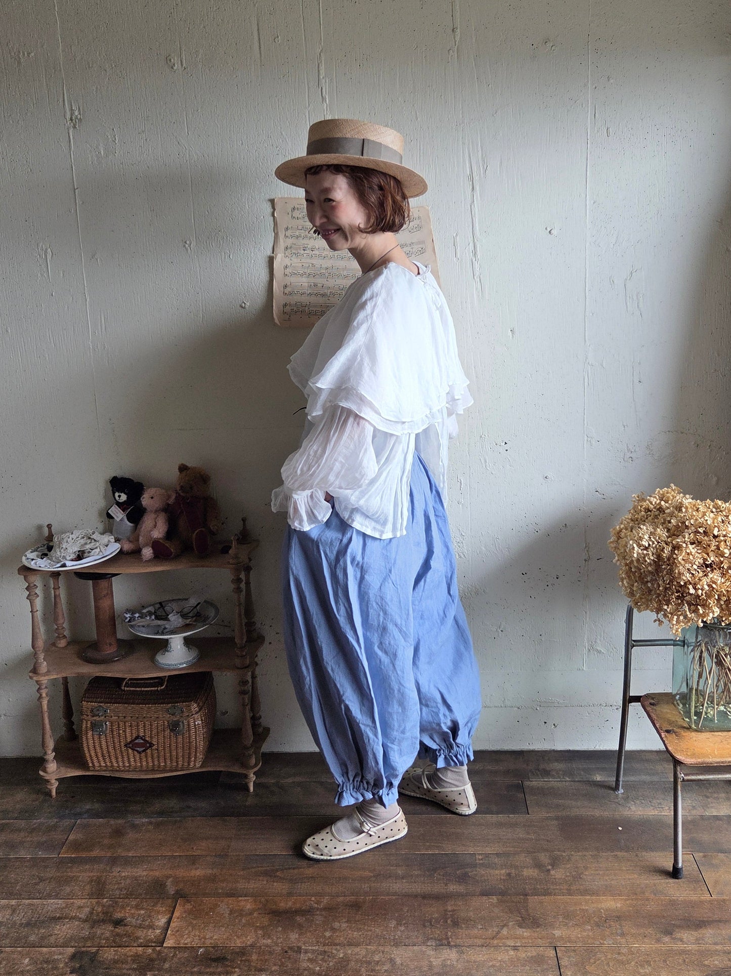 【即納】ダブルカラーピエロブラウス　　White  DOUBLE COLLAR PIEROT BLOUSE