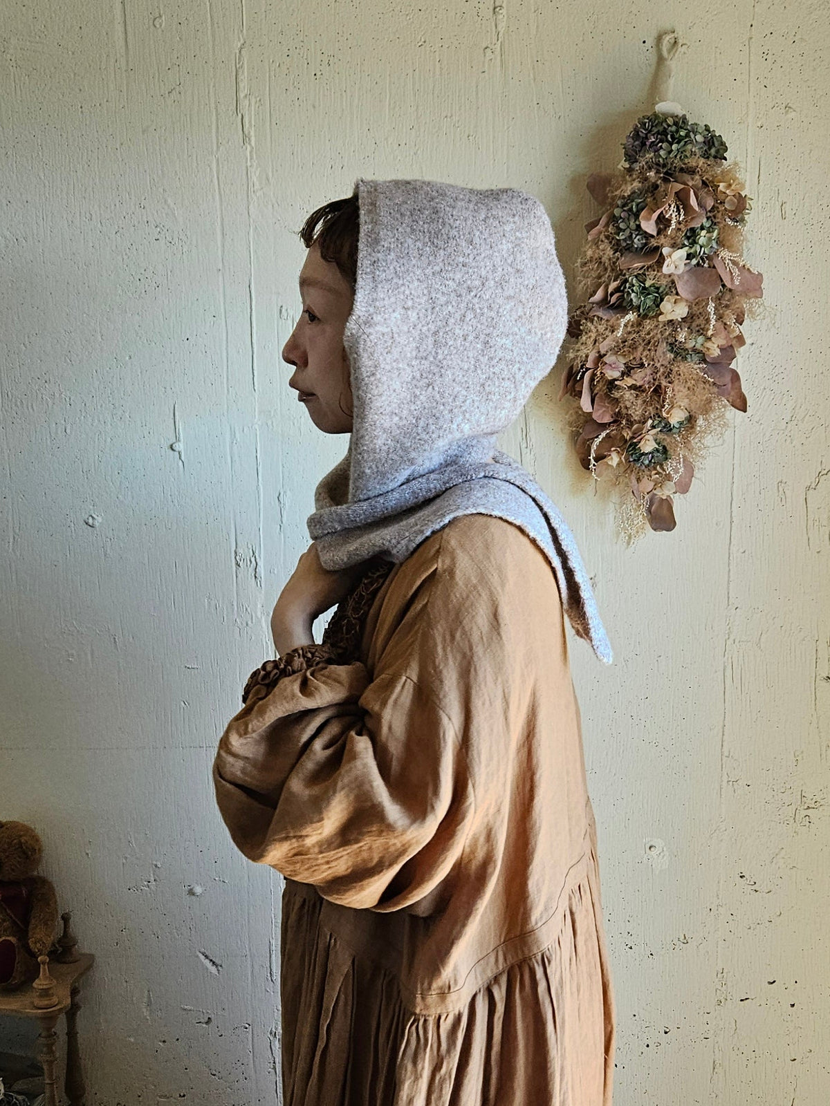 【即納商品】ニットフードネックウォーマー　moca brown　hood neck warmer