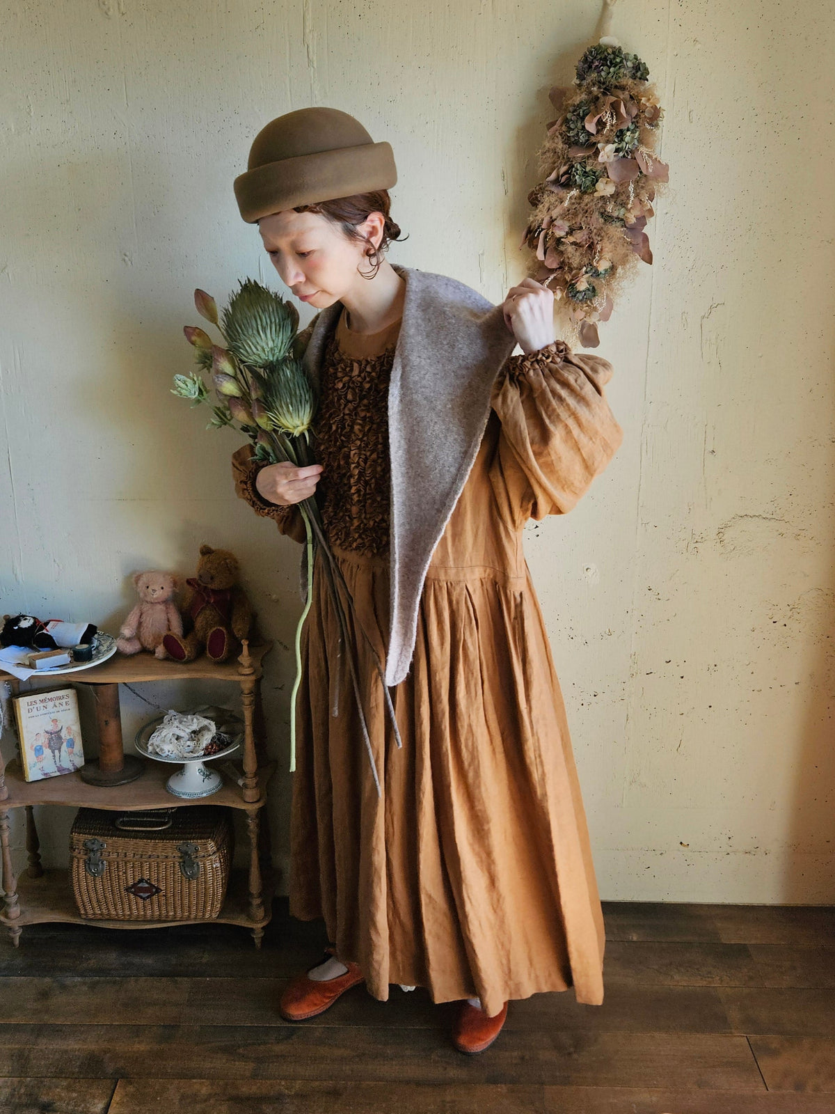 【即納商品】ニットフードネックウォーマー　moca brown　hood neck warmer
