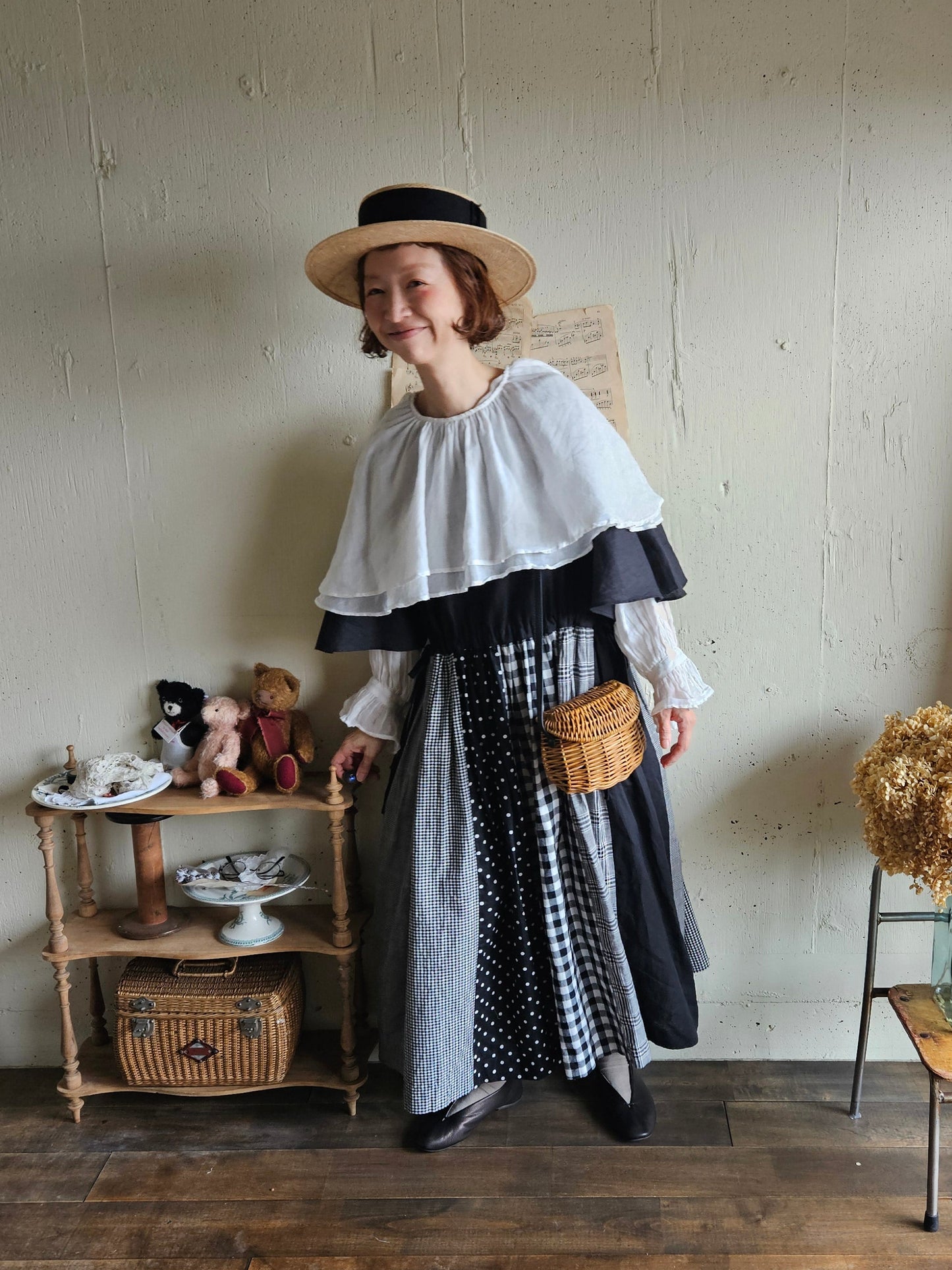 【即納】ダブルカラーピエロブラウス　　White  DOUBLE COLLAR PIEROT BLOUSE