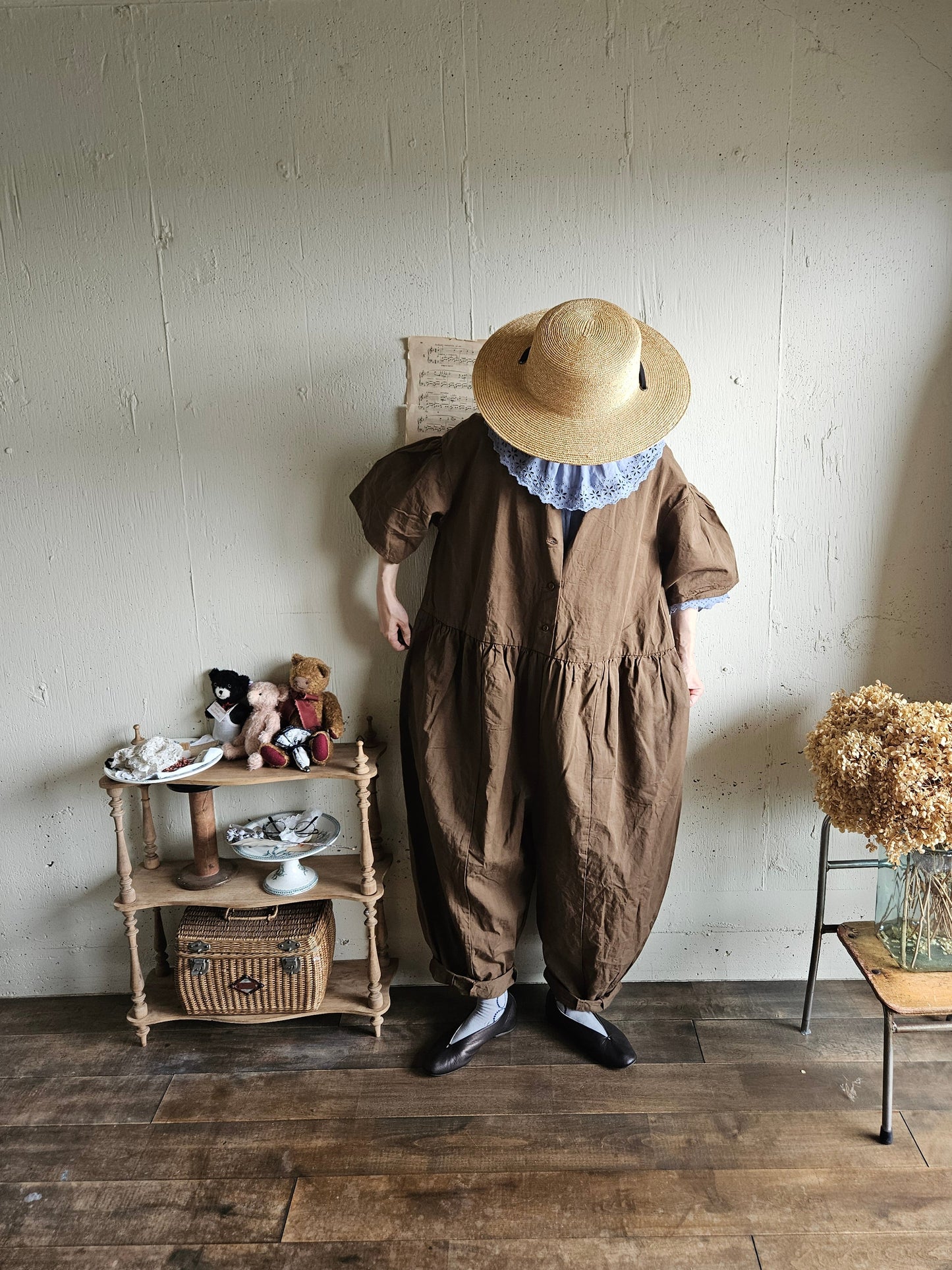 【即納】Gauze# チャーリーサロペット　BROWN ブラウン　オールインワン