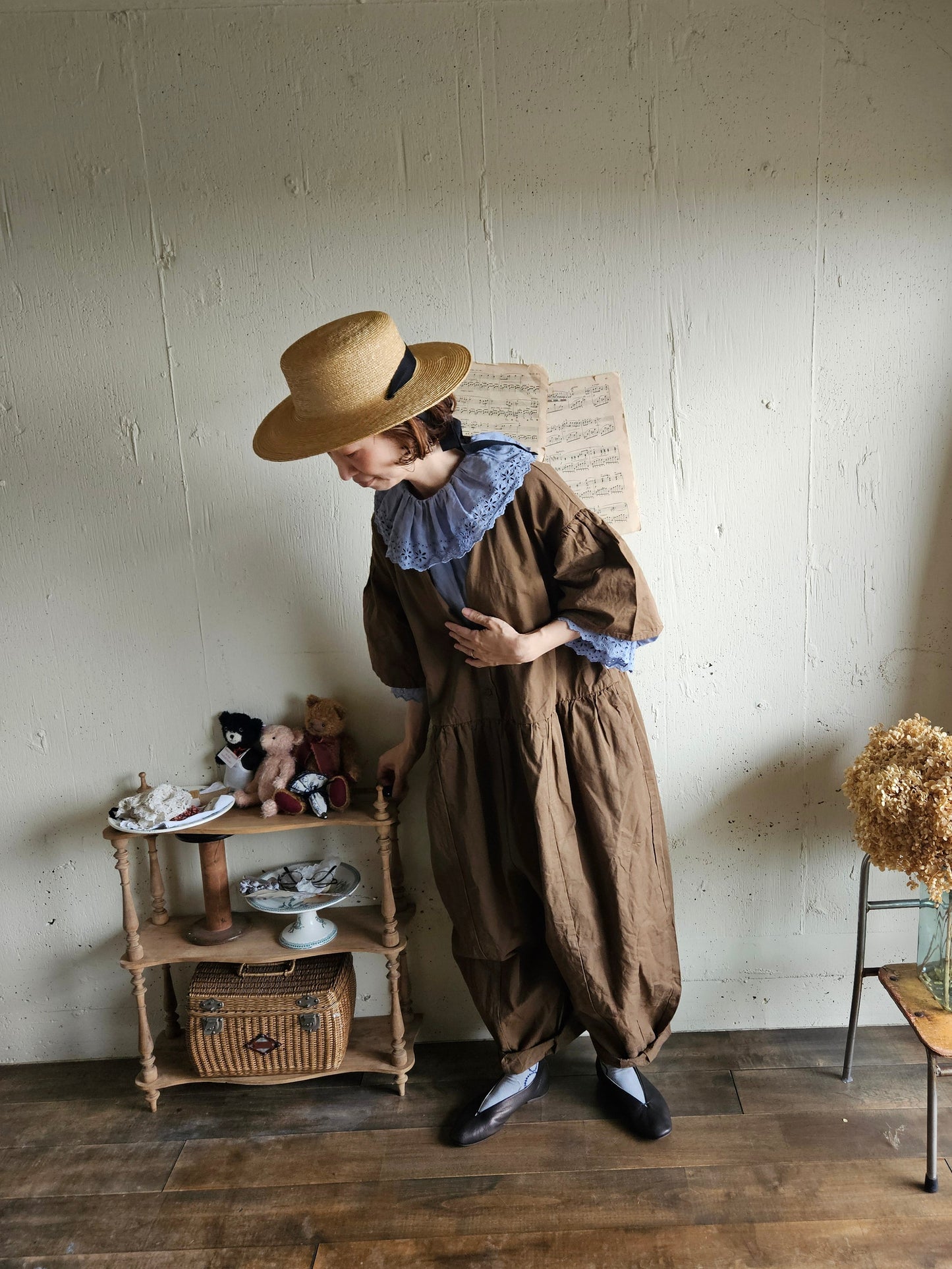 【即納】Gauze# チャーリーサロペット　BROWN ブラウン　オールインワン