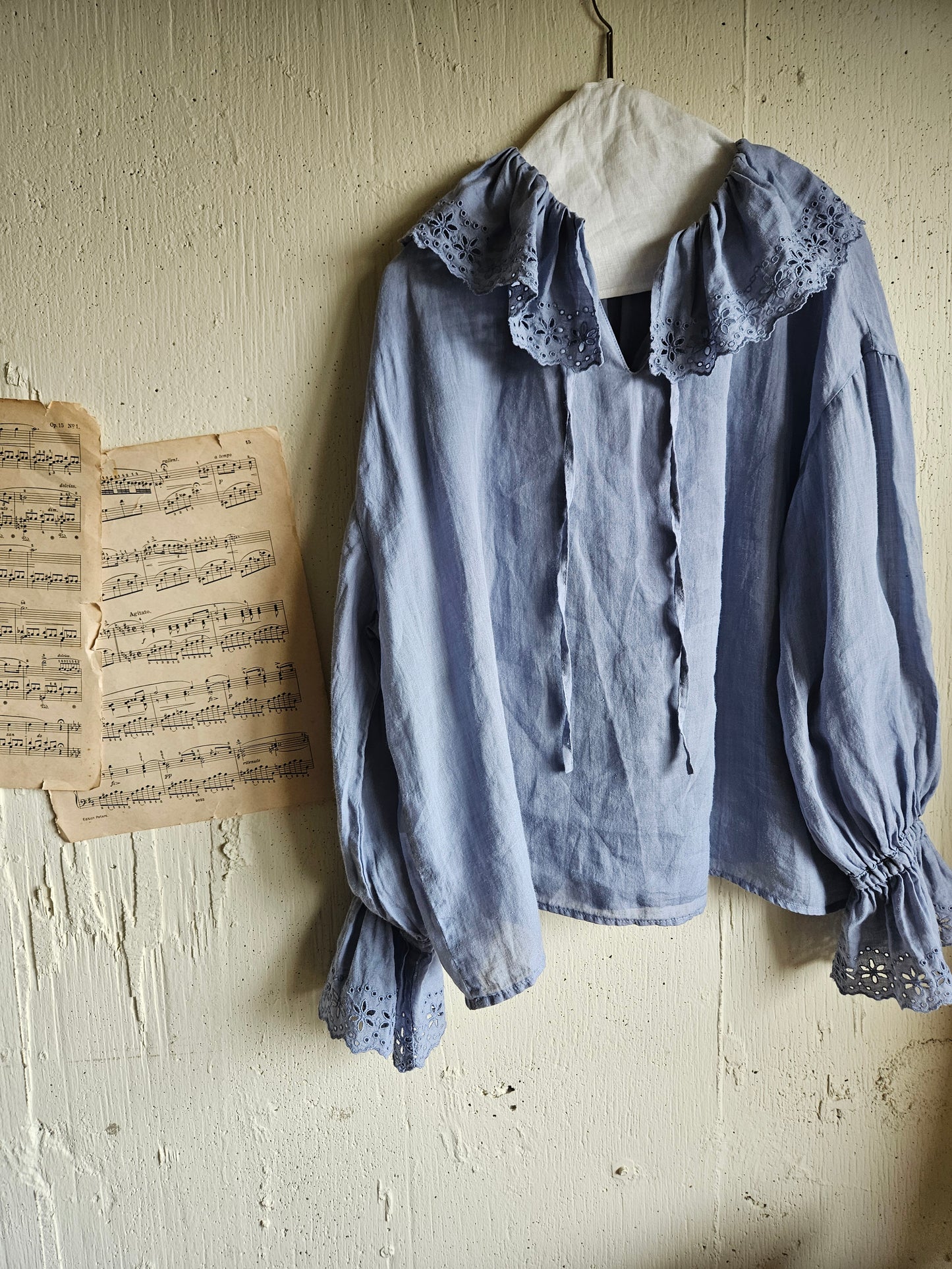 【即納】アンティークフリルブラウス　gauze#×megurimegutte  別注カラー！スモーキーブルー　smoky blue    antique frill blouse
