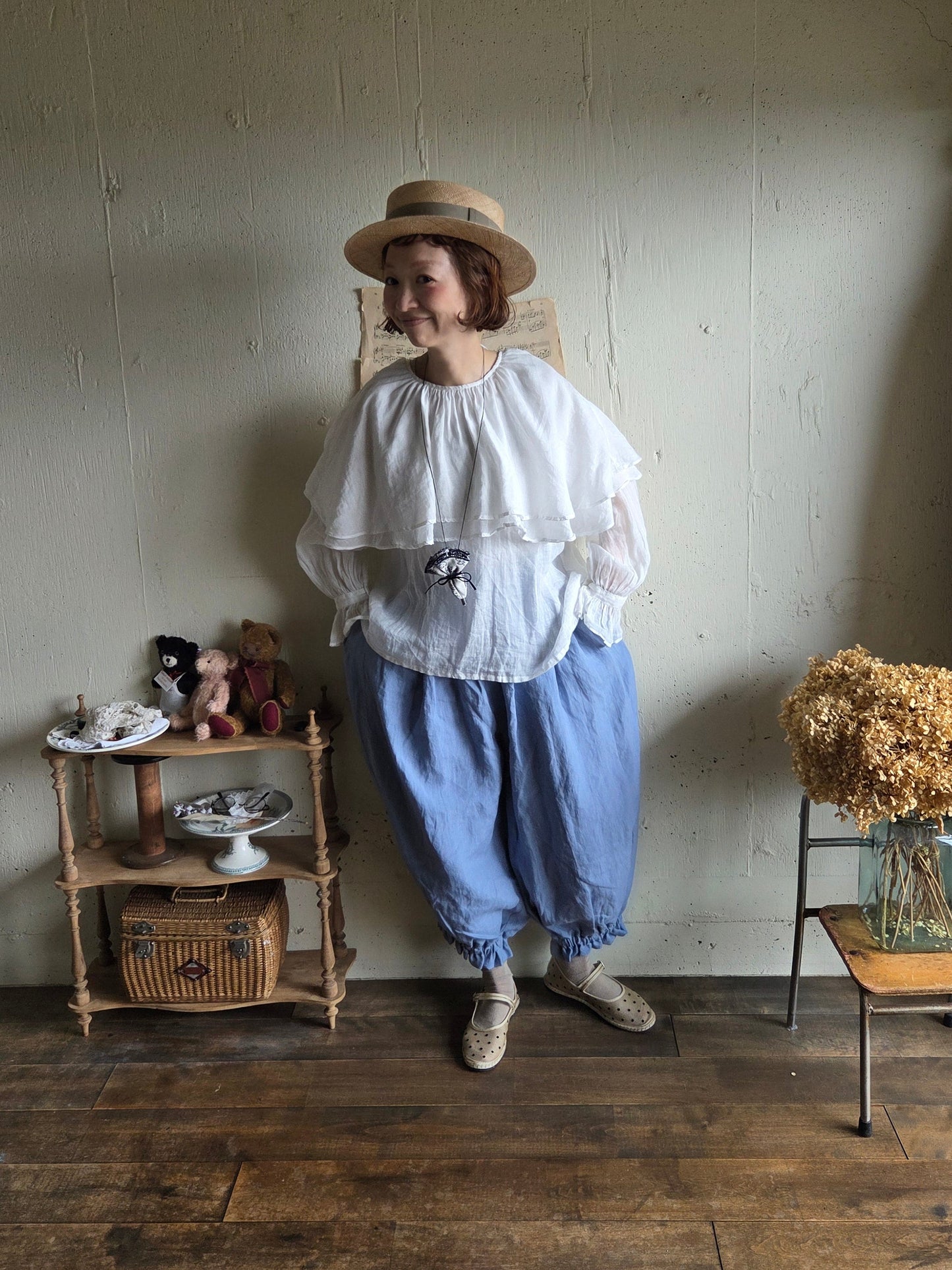 【即納】ドロワーズパンツ　スカイブルー　Skyblue      antique doll drawers  pants