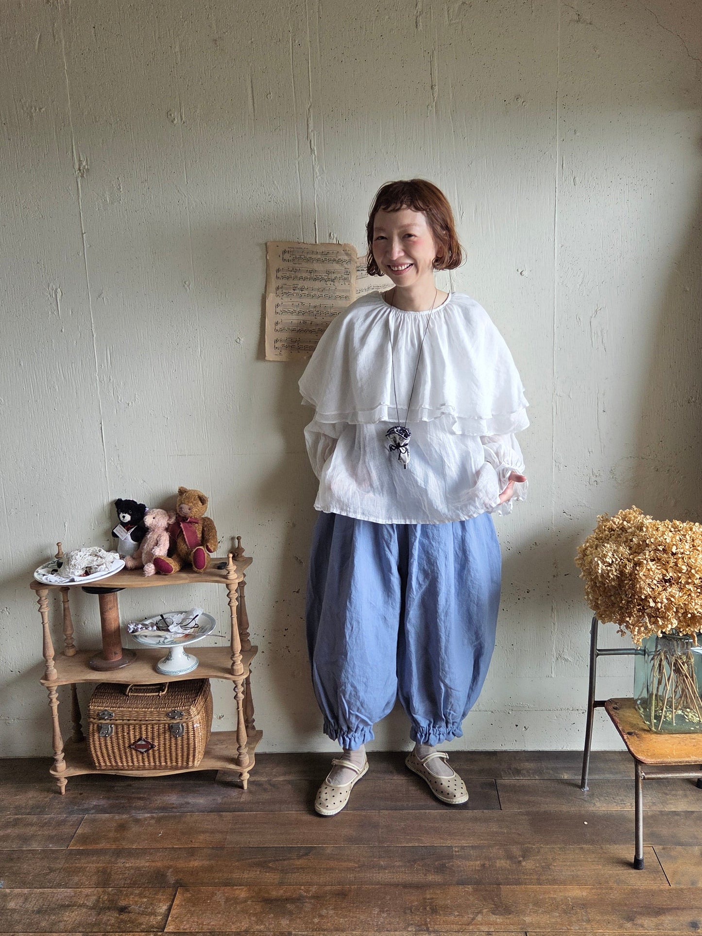 【即納】ドロワーズパンツ　スカイブルー　Skyblue      antique doll drawers  pants