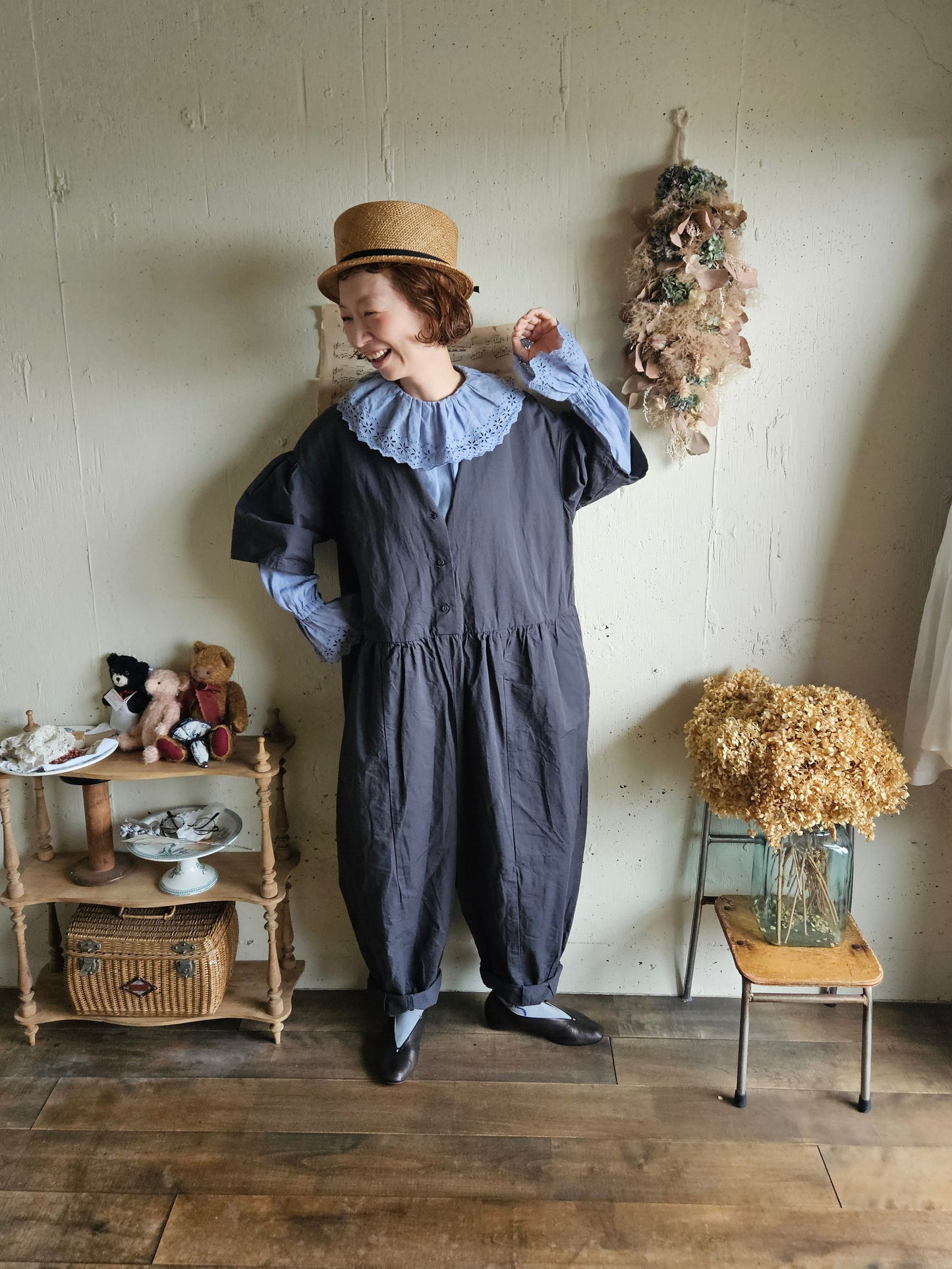 【即納】Gauze#  チャーリーサロペット　CHARCOAL BLACK　オールインワン