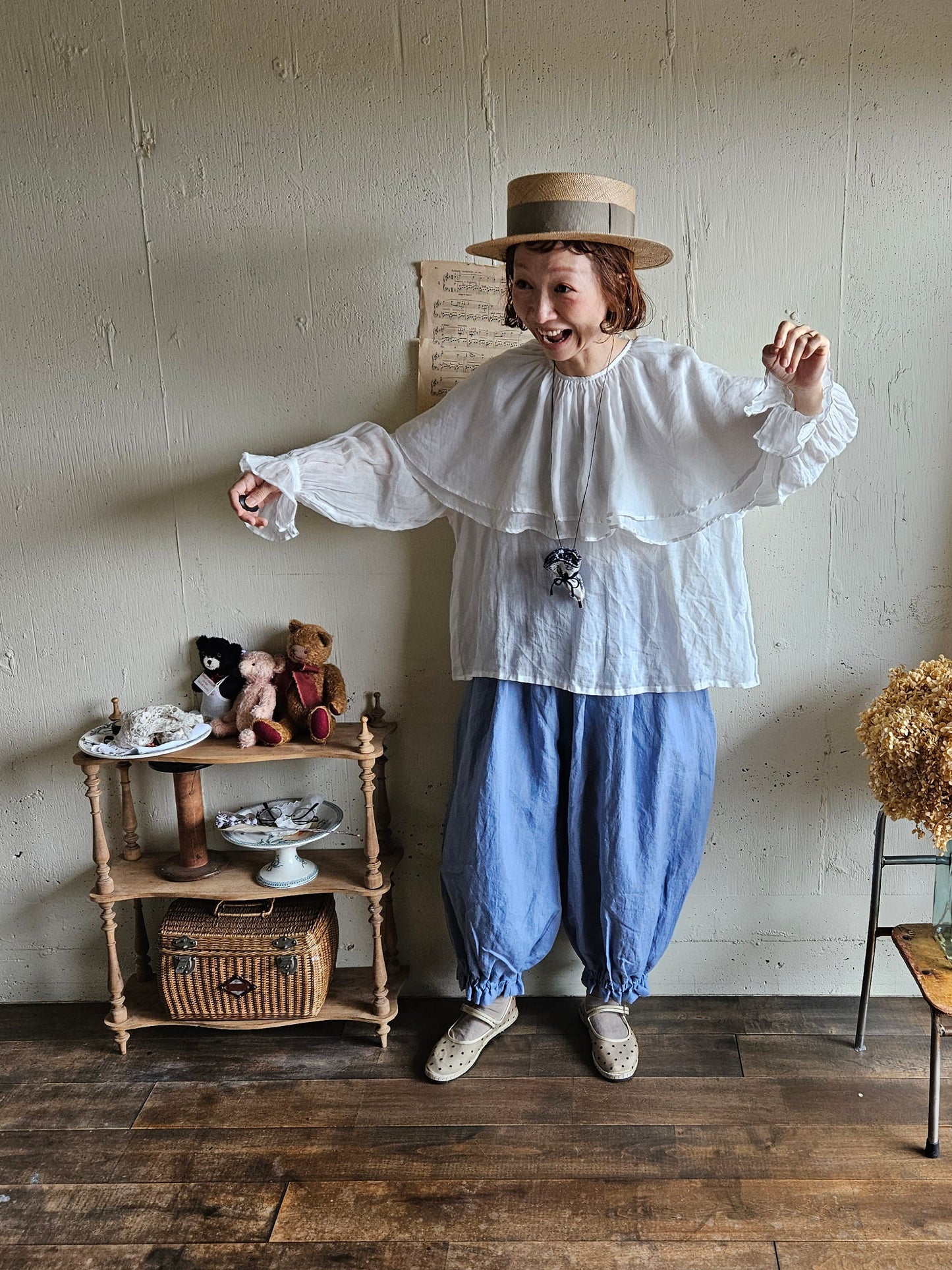 【即納】ドロワーズパンツ　スカイブルー　Skyblue      antique doll drawers  pants