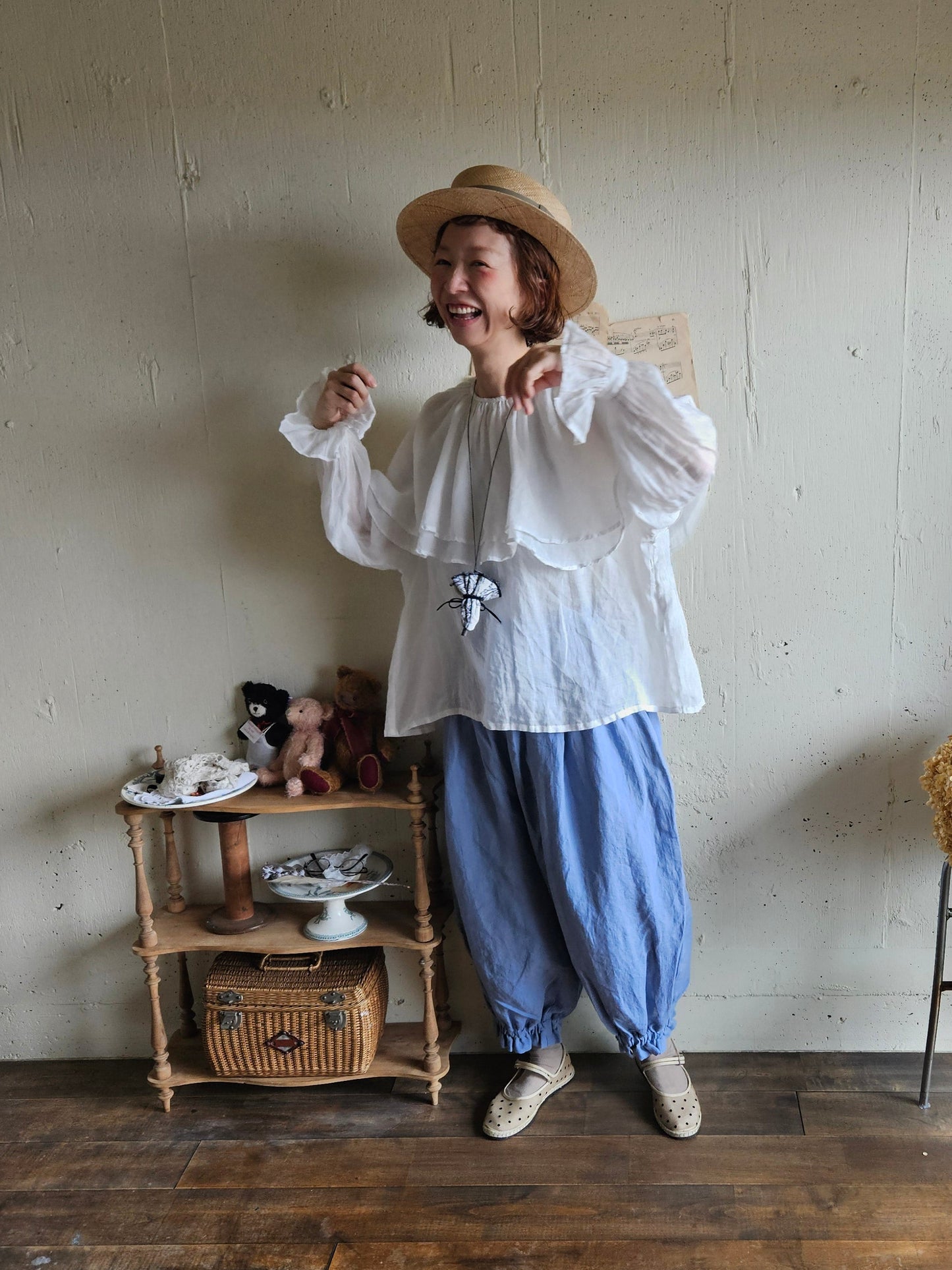 【即納】ドロワーズパンツ　スカイブルー　Skyblue      antique doll drawers  pants