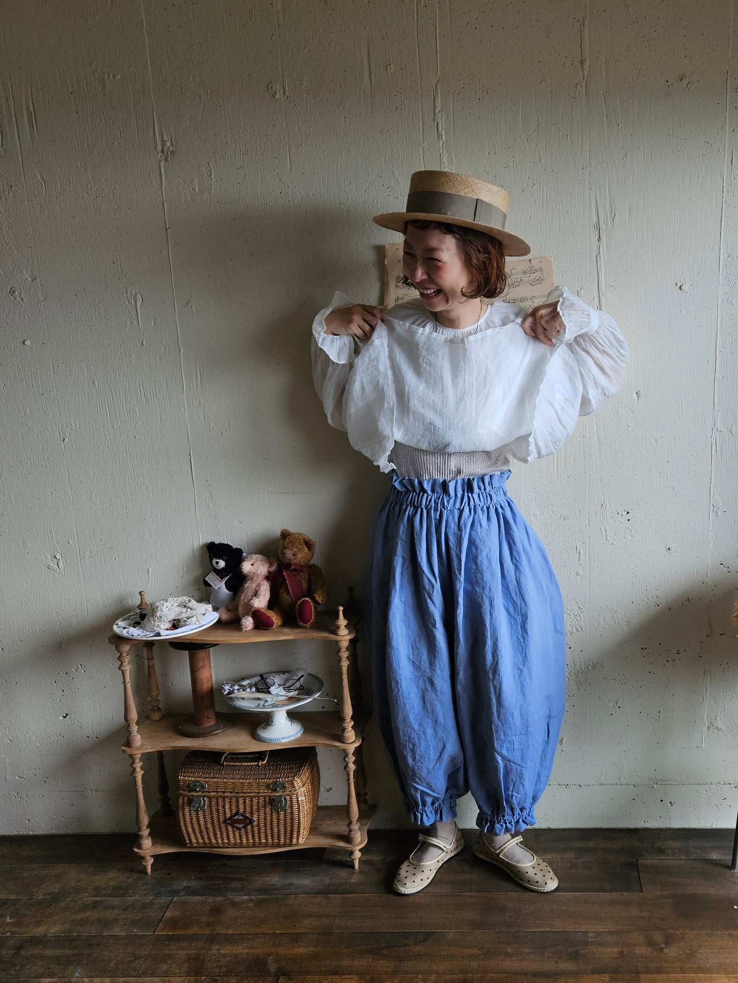 【即納】ドロワーズパンツ　スカイブルー　Skyblue      antique doll drawers  pants