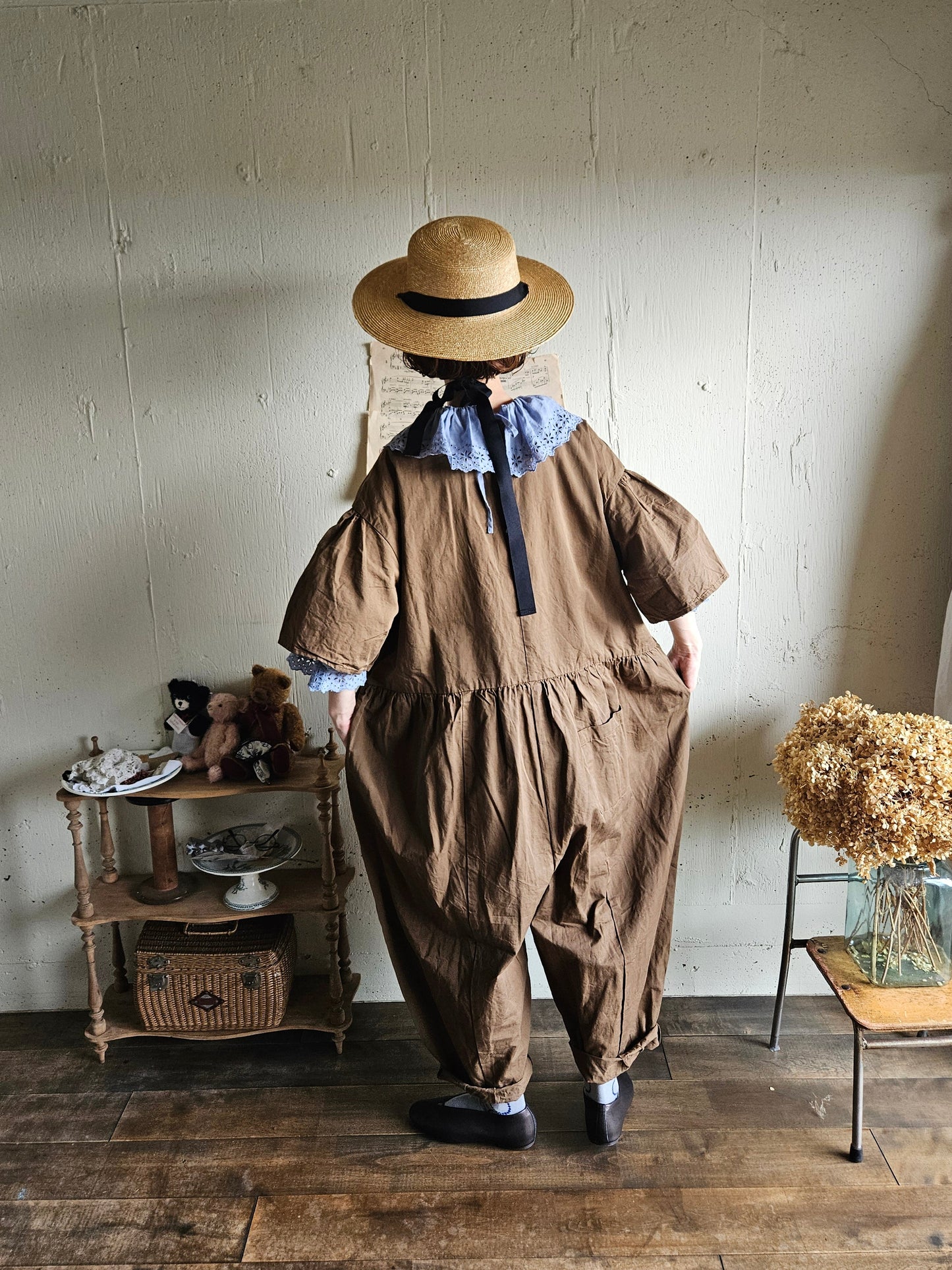 【即納】Gauze# チャーリーサロペット　BROWN ブラウン　オールインワン